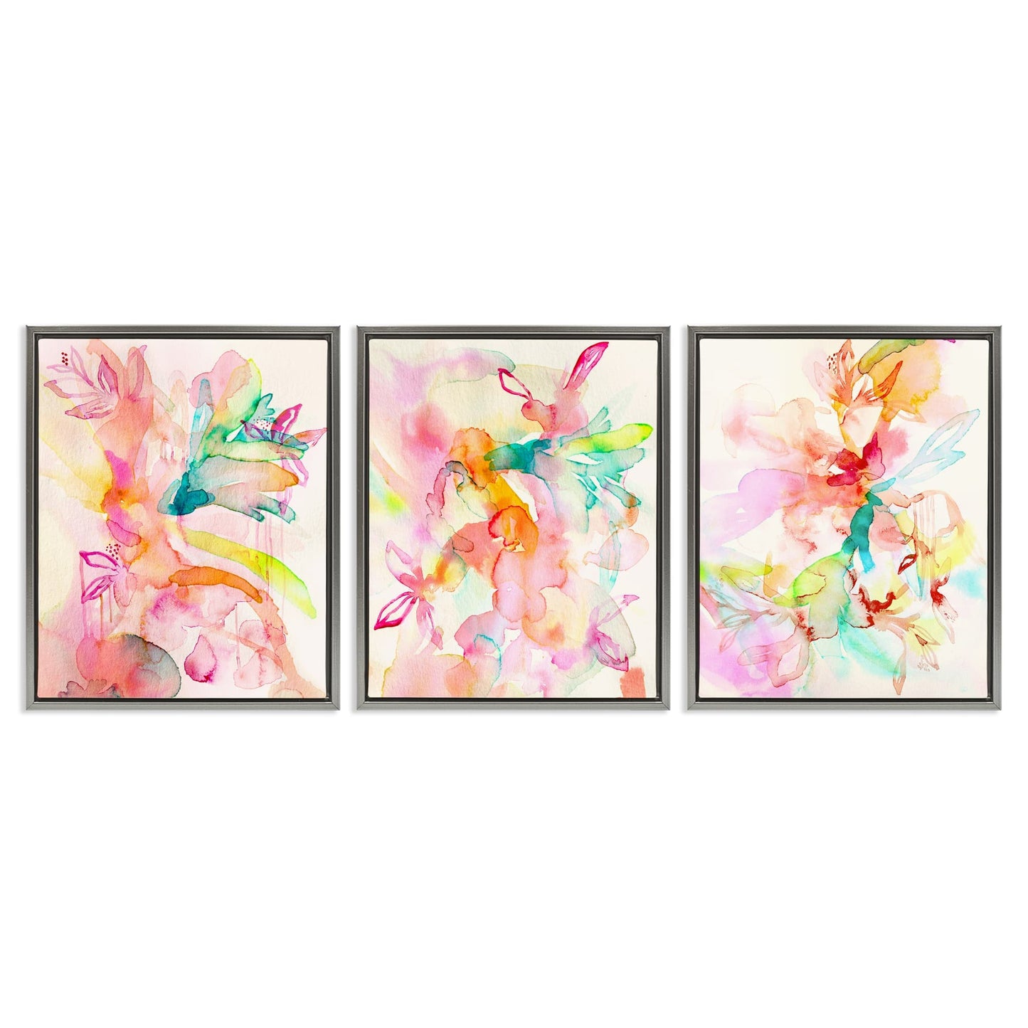 Stupell Industries Abstract Florals and Paint Drip 3pc Floating Frame Set Design by Gemma Bardot