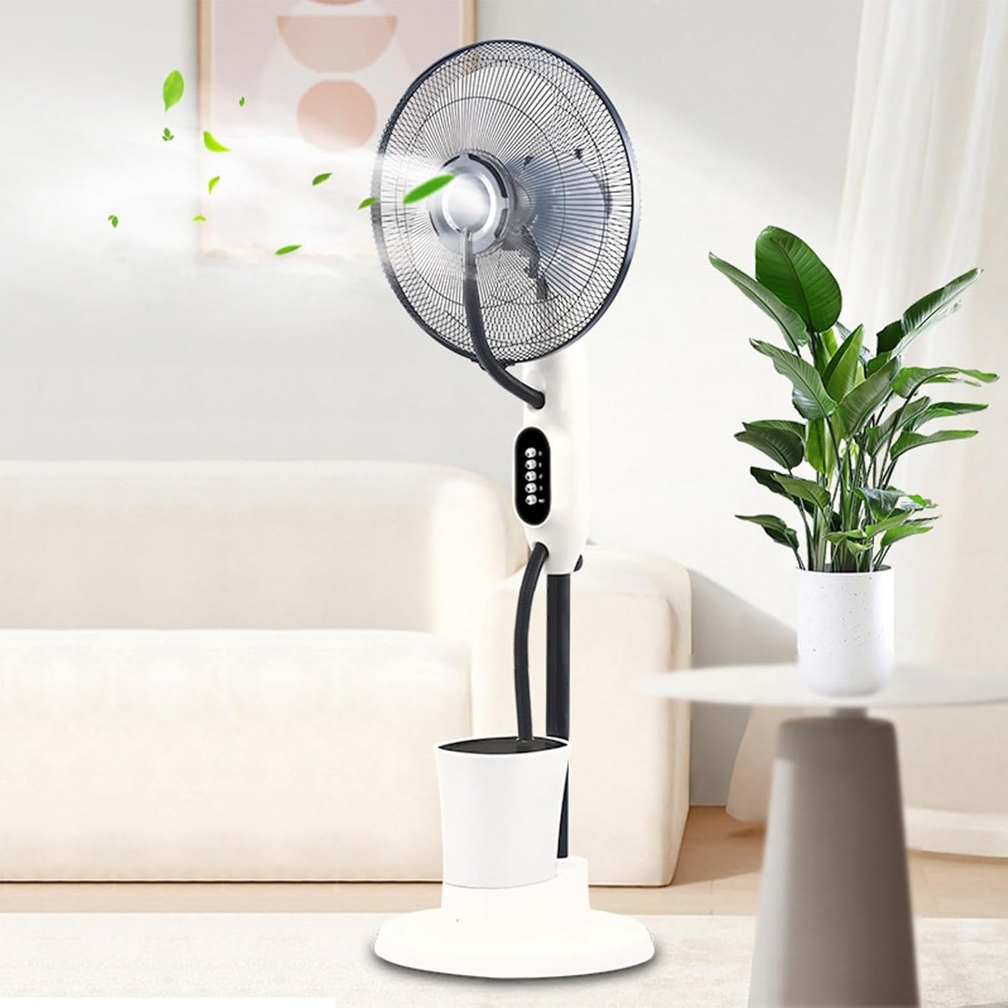 Portable Misting Fan, Quiet Tower Fan, All Copper Motor, 2.4L Water Tank, 75W, 3 Wind Speeds, 9 Mode, for Bedroom, Living Room, Terrace, 110-220V Universal