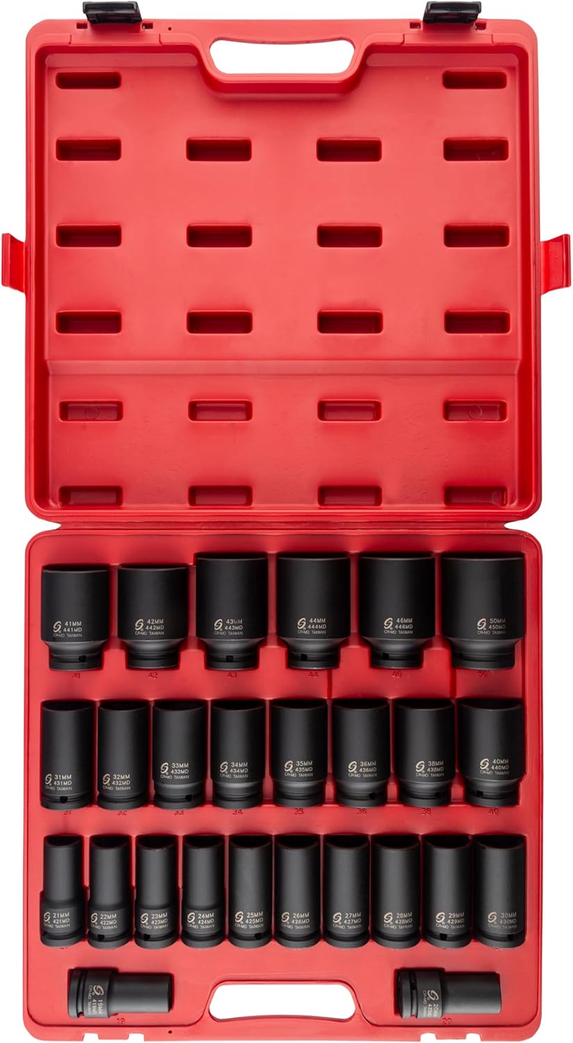 SUNEX TOOLS 4693 3/4-Inch Drive Metric Deep Impact Socket Set, 26-Piece