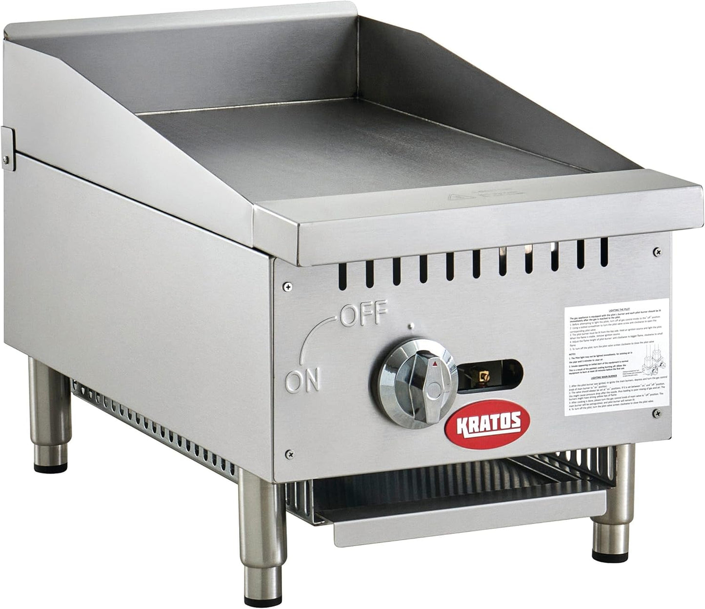Kratos 15" Wide Commercial Countertop Griddle, Gas Hot Plate for Restaurants, Manual Control, 1 Burner, Compact Space Saving Gas Girddle, Powerful 30,000 BTU Output (29Y-176)
