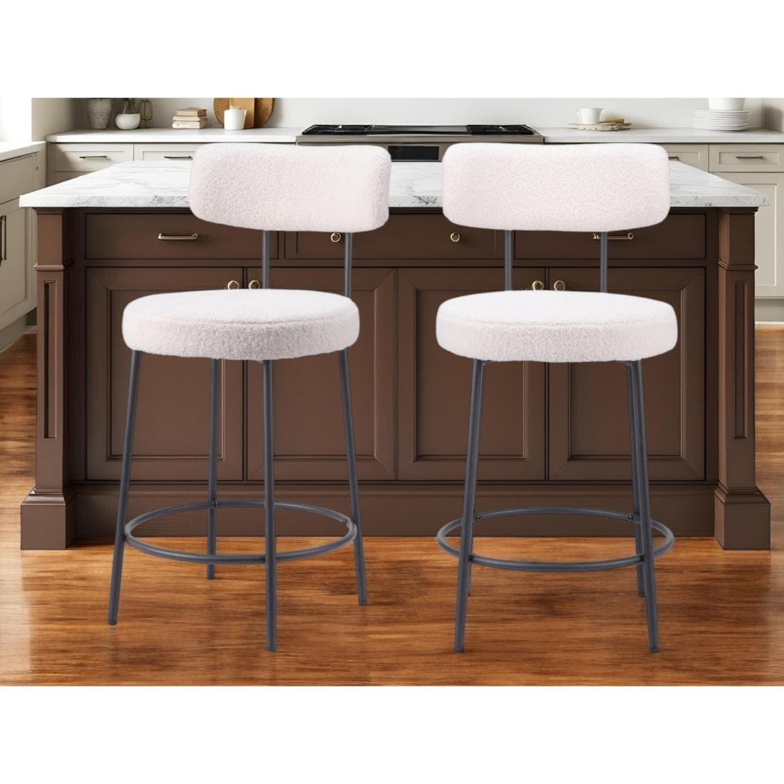 HomeRoots Ivory 1-in H Counter height Upholstered Metal Bar Stool 2 -Pack