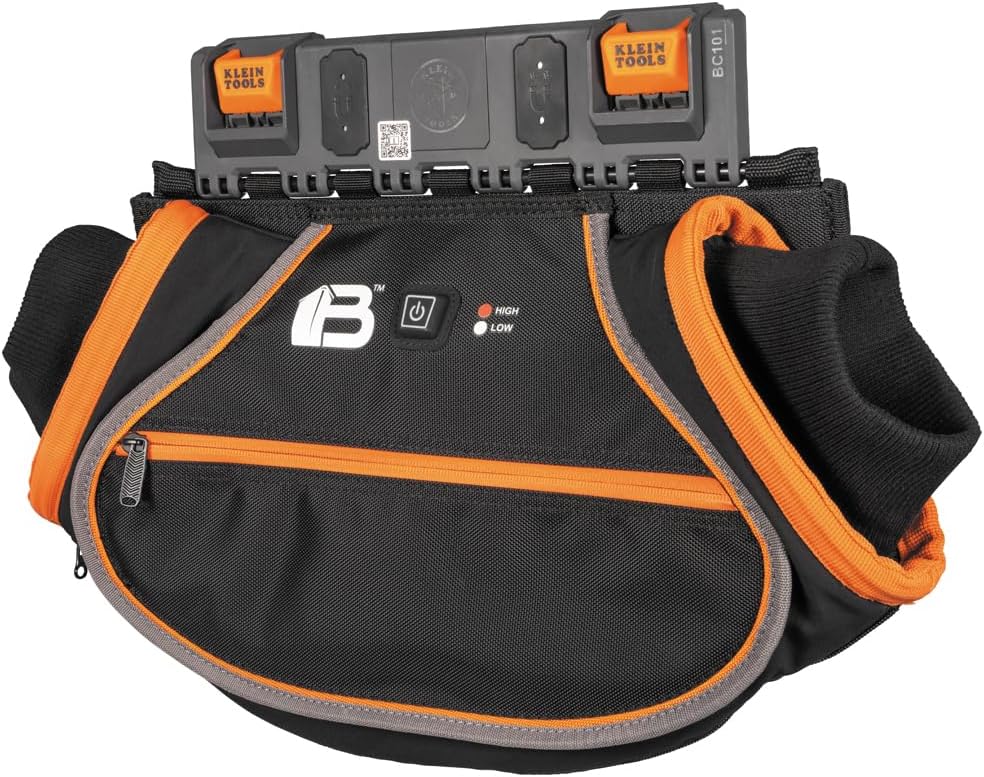 Klein Tools BC101C Rechargeable Hand Warmer, Compatible with Bucket Work Center Rail System Modules, Oversized Pouch for Class 2 Gloves