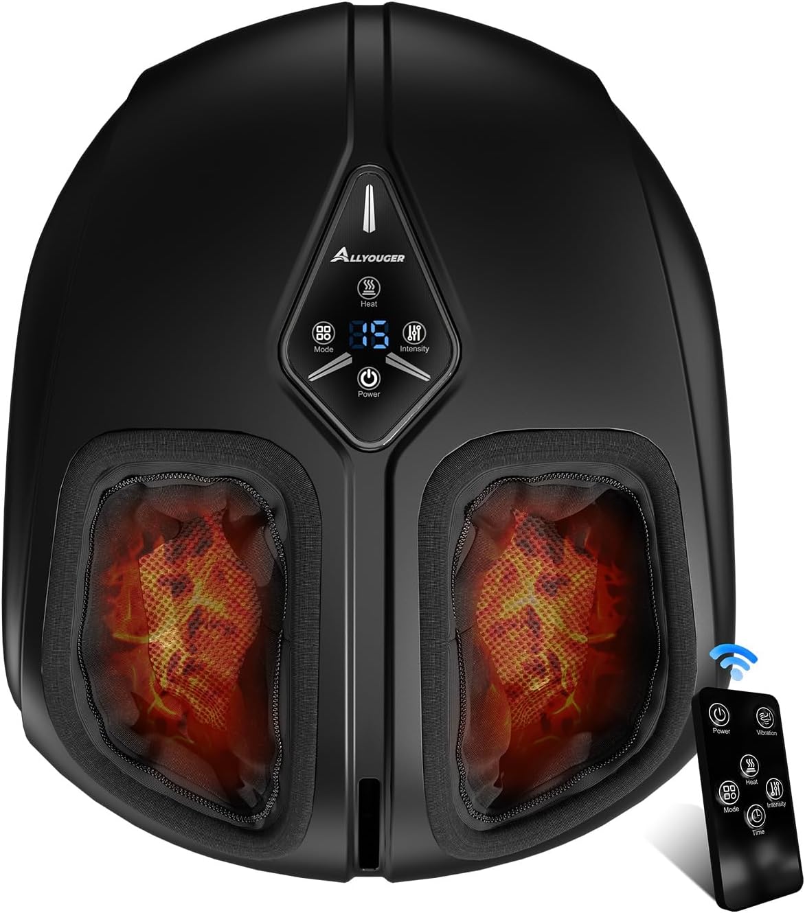 ALLYOUGER Shiatsu Foot Massager with Heat,Vibration,Air Compression and Deep Kneading for Plantar Fasciitis, Neuropathy,Improve Foot Wellness,Gifts for Women & Men(Black)