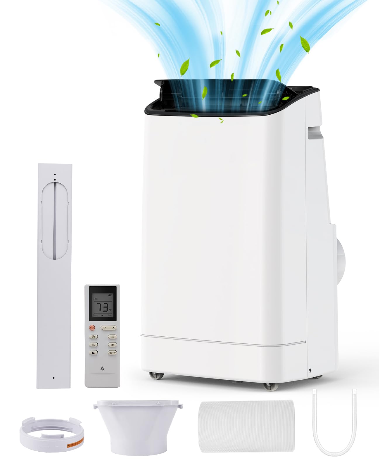 Qeetex 14000 BTU Portable Air Conditioner for Room Up 750 Sq. Ft. 3-In-1 Quiet Portable AC Unit with Dehumidifier Fan Function Remote Control Sleep Mode 24H Timer White