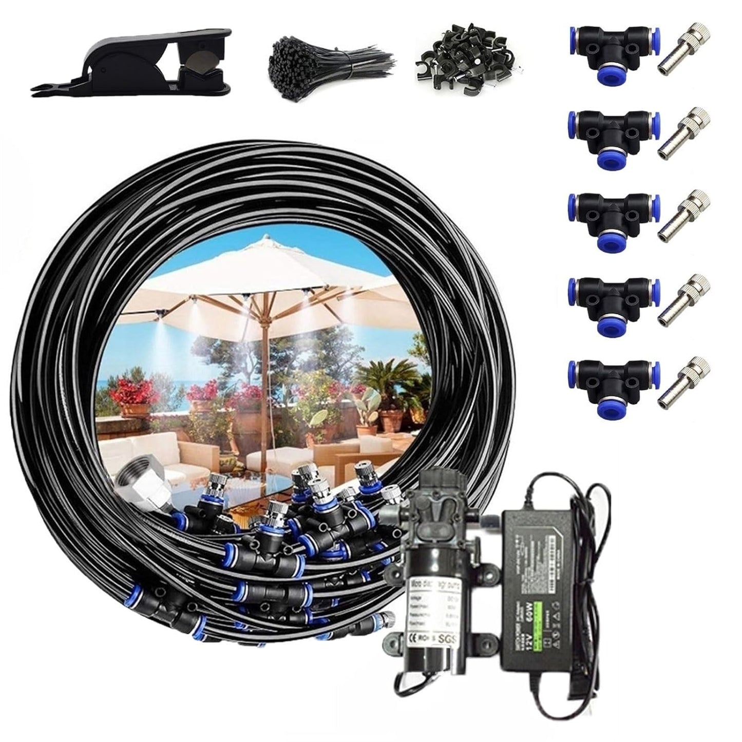 Misting Cooling System, Outdoor Mister System for Outside Patio, Garden Irrigation System Kit for Outside Patio Garden Greenhouse Umbrella (50M(164ft))