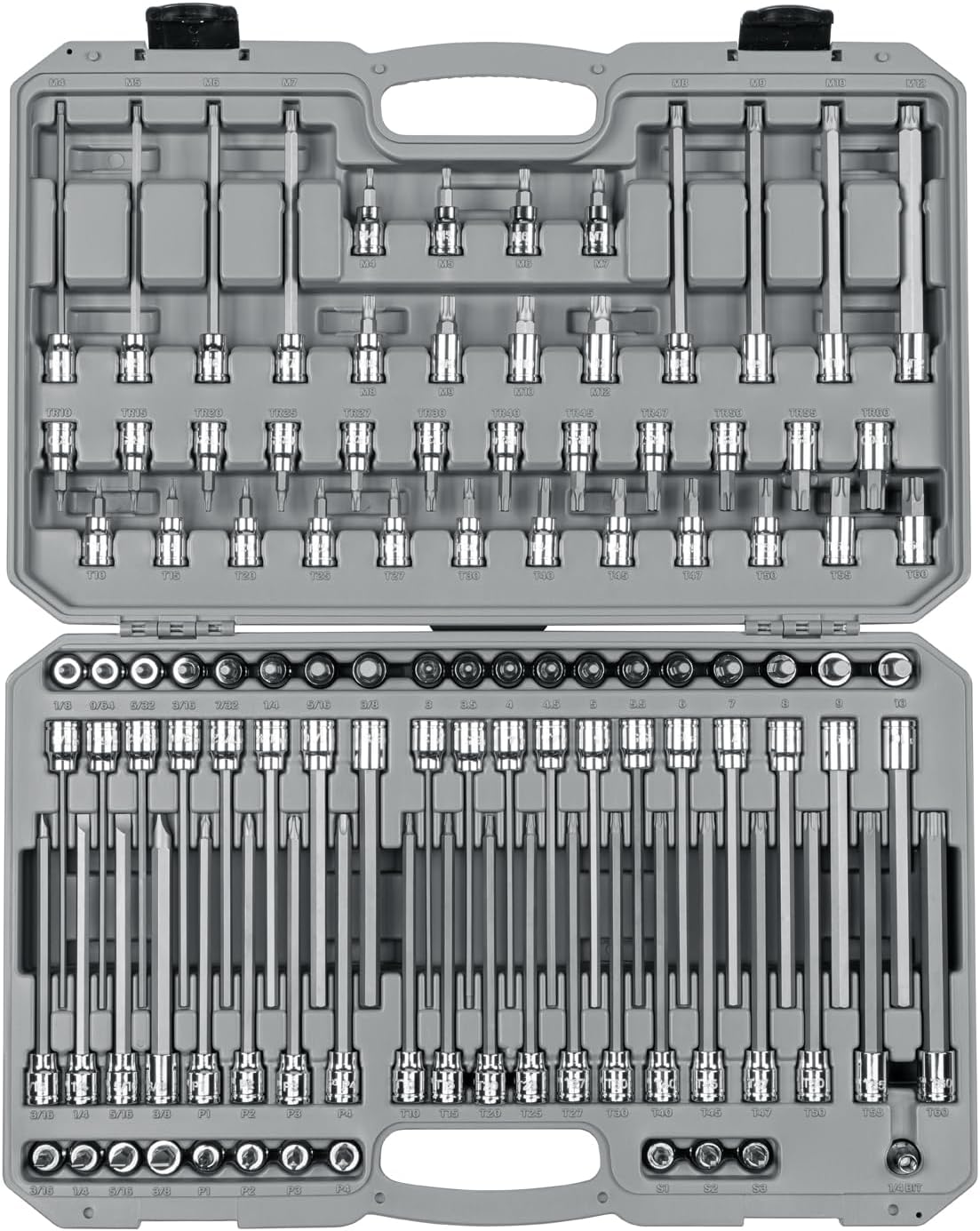 TEKTON 3/8 Inch Drive Hex, Torx, TR Torx, Phillips, Slotted, Square, Triple Square Bit Socket Set with Case (110-Piece) | SHB91317