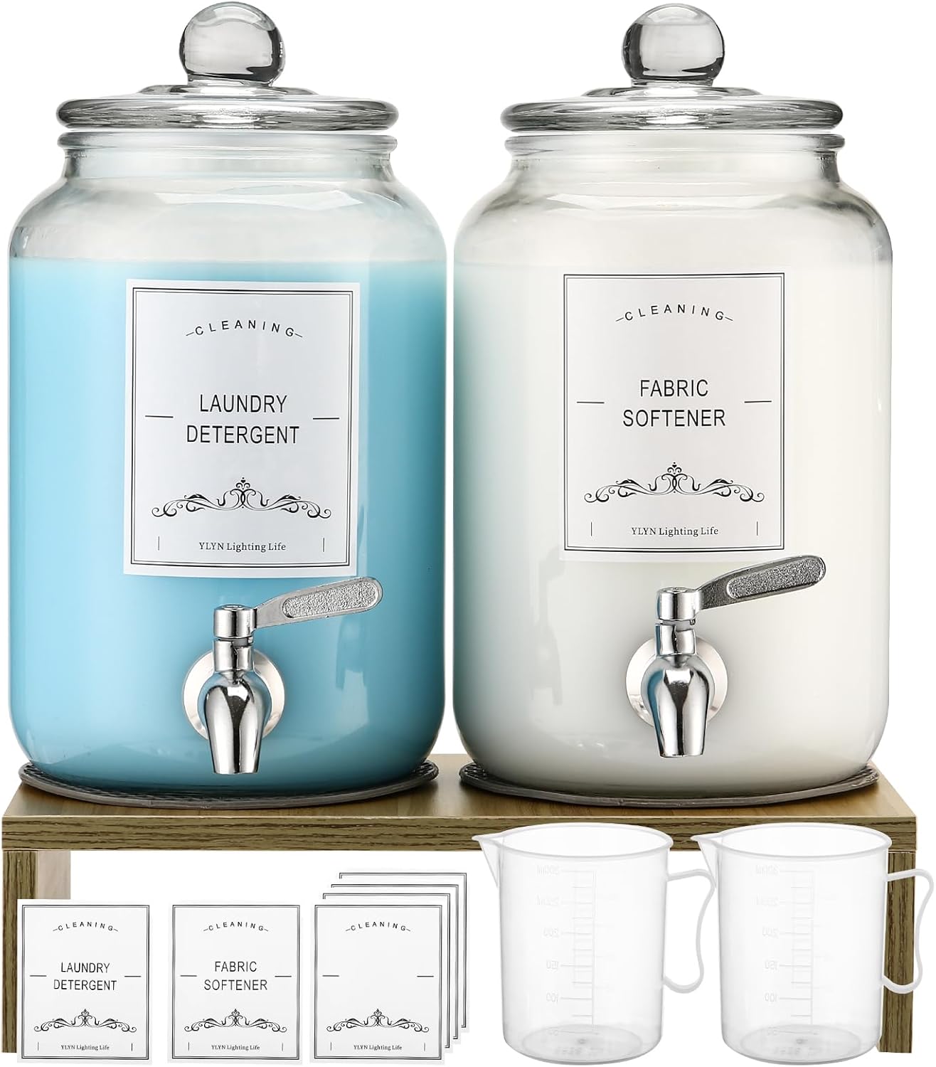 2-Pack Glass Laundry Detergent Dispenser with Stand, 106oz Leak-Proof Glass Fabric Softener Dispenser- Laundry Soap Dispenser-Reusable Container for Kitchen & Bathroom Storage