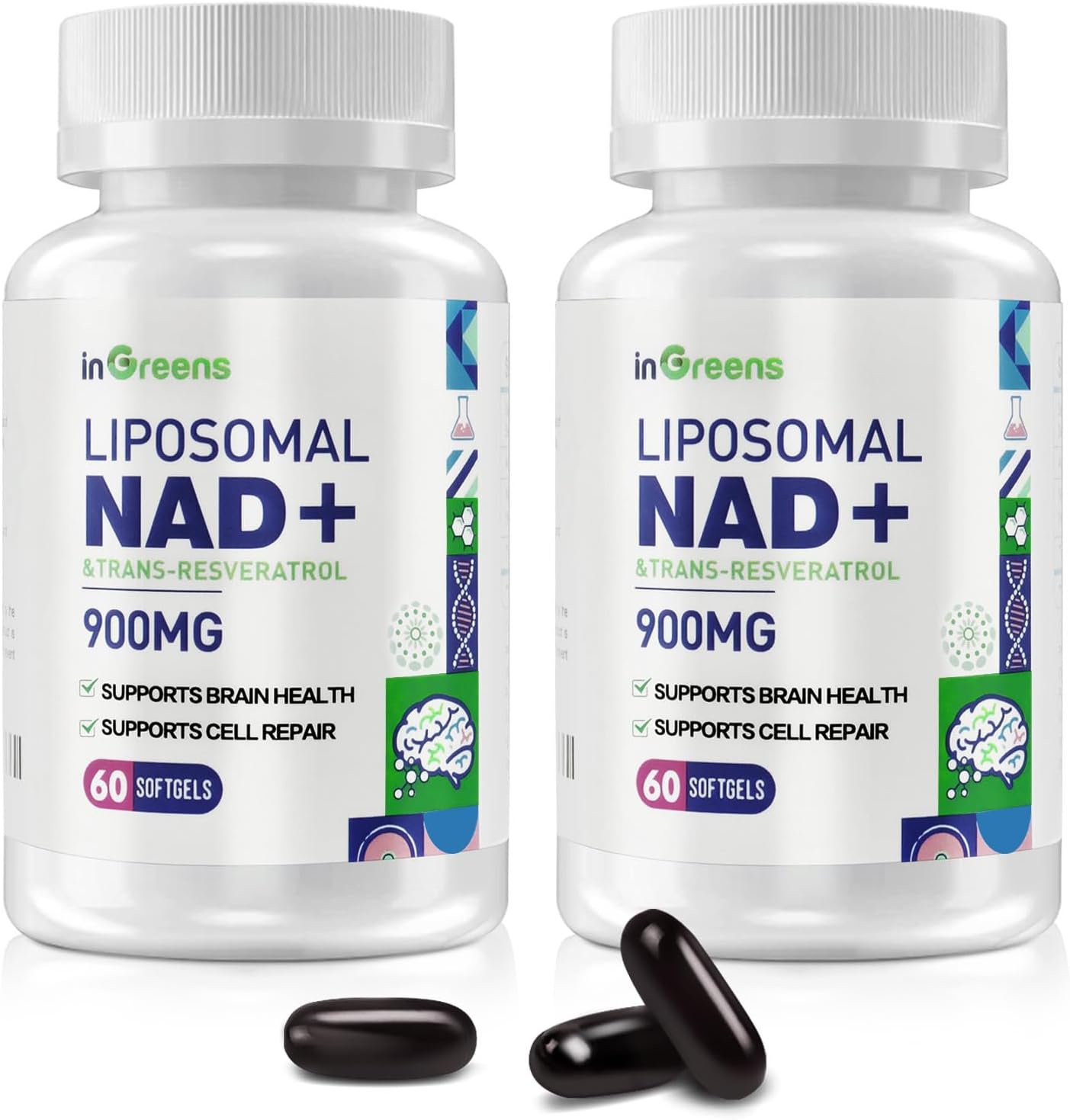 900 mg Liposomal NAD+ Supplement with Trans Resveratrol 300 mg, Replaces NMN, Superior Absorption, True NAD Plus Supplement for DNA Repair and Boost NAD+, Aging Defense, Energy, 120 Softgels, 2 Pack