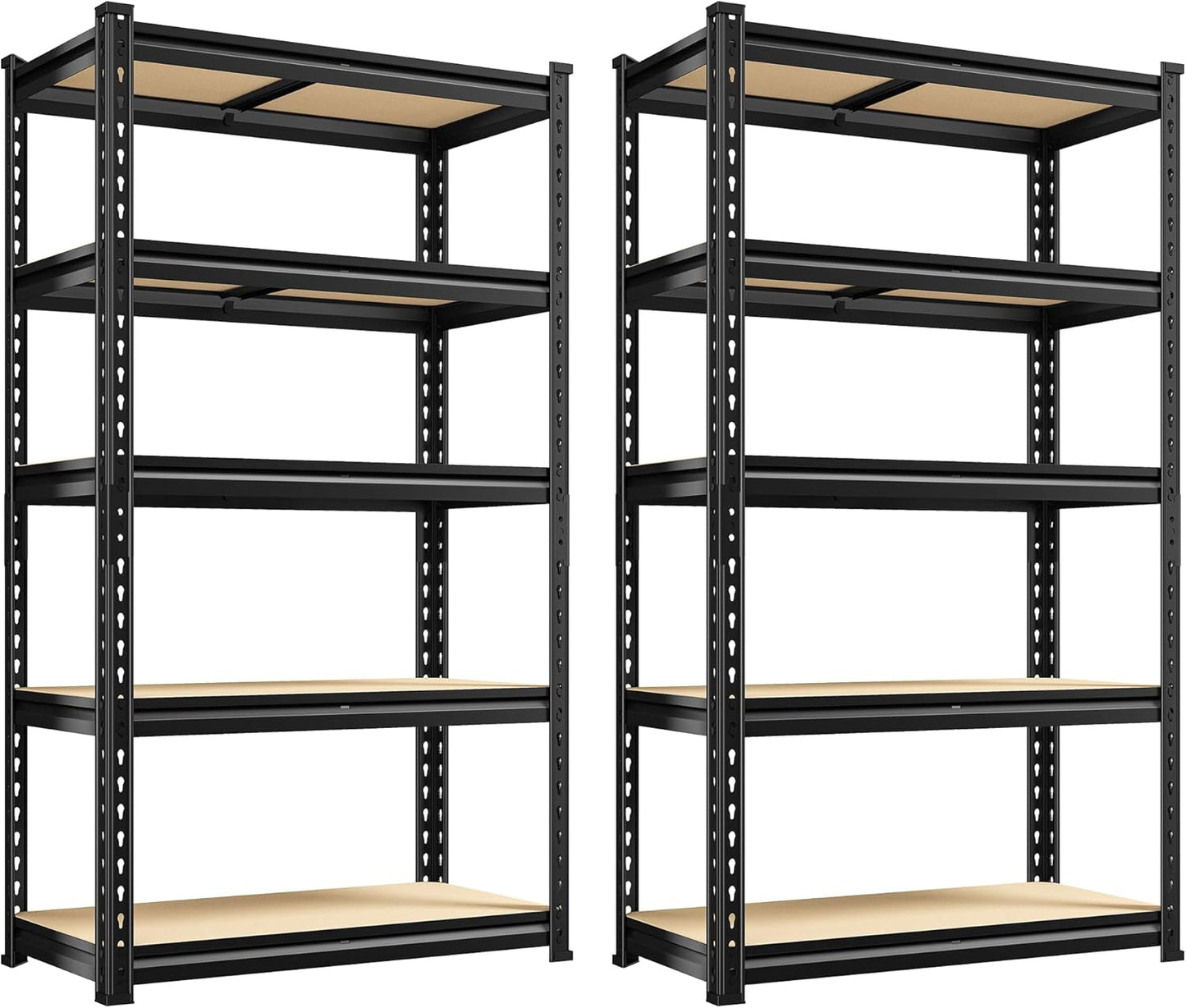 REIBII Set of 2 Storage Shelves 5 Tier Garage Shelving Heavy Duty Metal Shelving 2000LBS Garage Shelves Adjustable Metal Shelf for Kitchen Warehouse Pantry Closet, 27.6" W x 11.8" D x 60" H