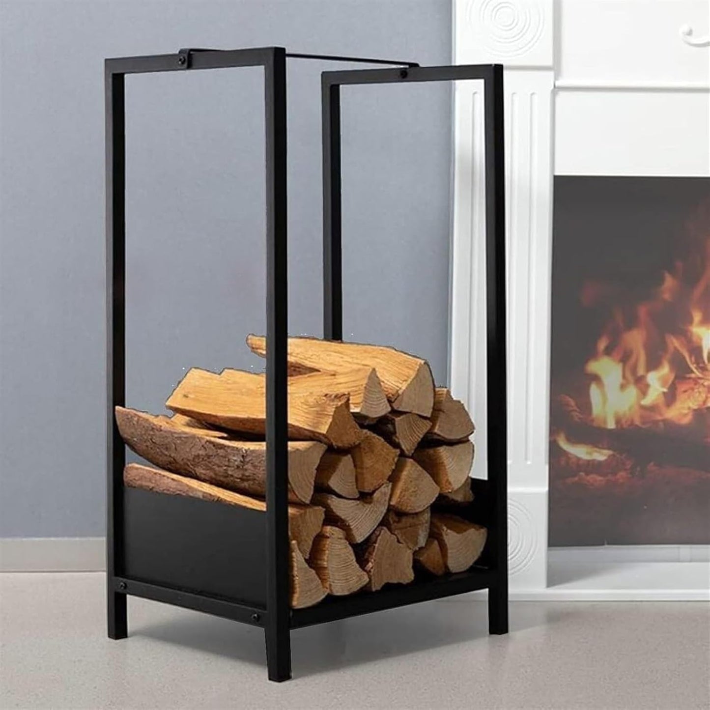 Firewood Log Holder,Outdoor Firewood Racks Firewood Rack Outdoor Metal, Heavy Duty Black Tall Log Store Rack Holder for Camper Fireplace, Farmhouse Wood Stacker Stand,