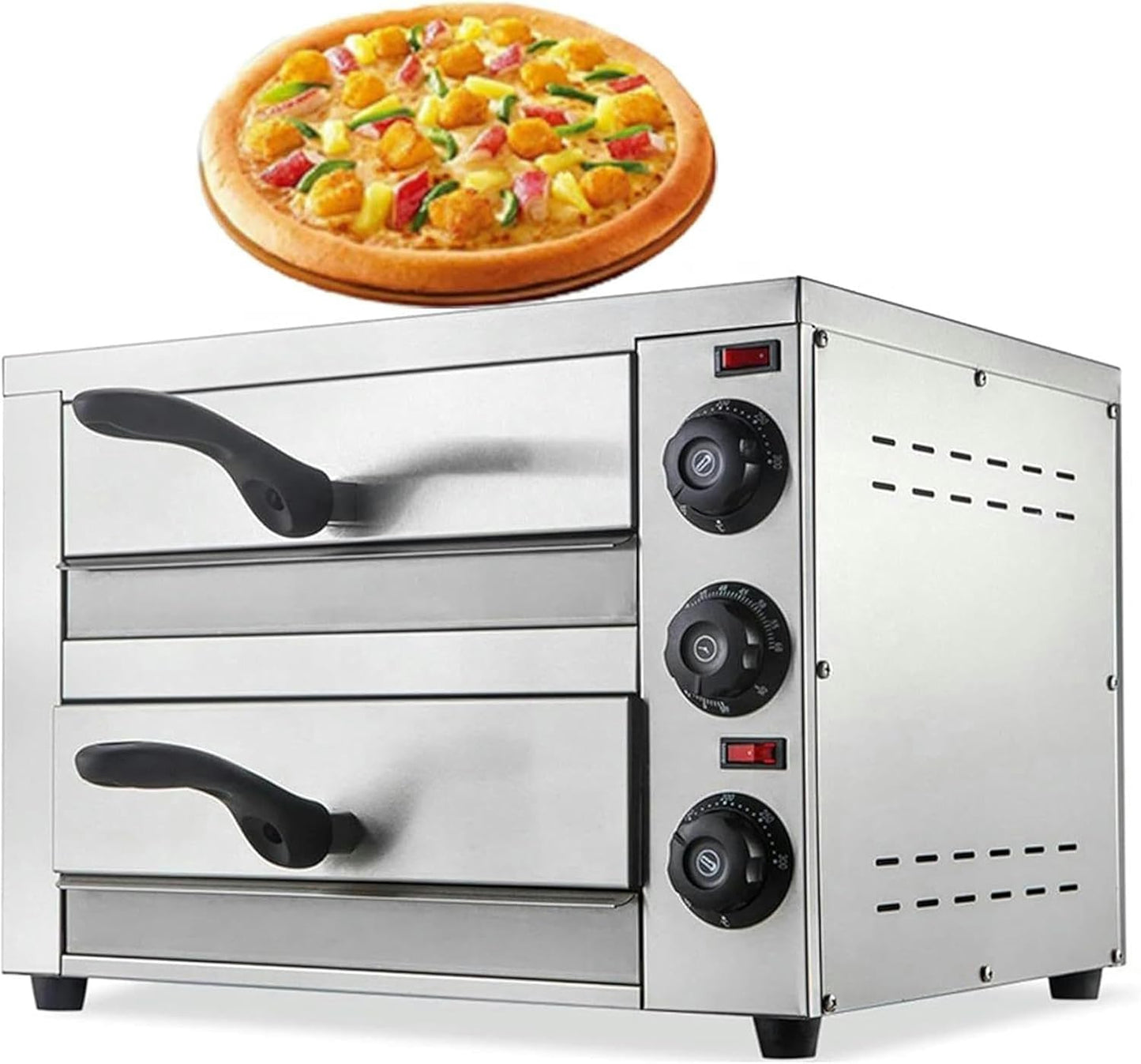 Commercial Pizza Oven, 16 Inches Electric, Countertop, Double Layer, Touch Control, Stainless Steel