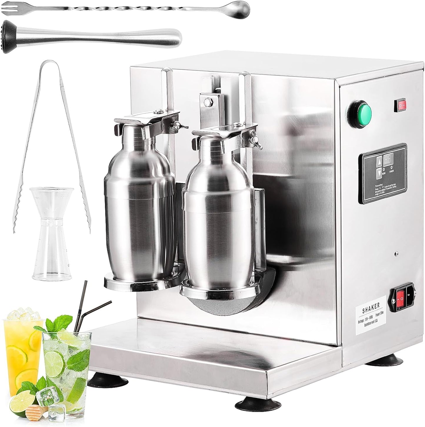 GarveeHome Electric Milk Tea Shaking Machine, Automatic Double Frame Milk Tea and Cocktail Shaker, 400r/min, Stainless Steel & 750 ml Double Cups for Bubble Tea, Boba Tea, Juice, Coffee, Milk, Wine