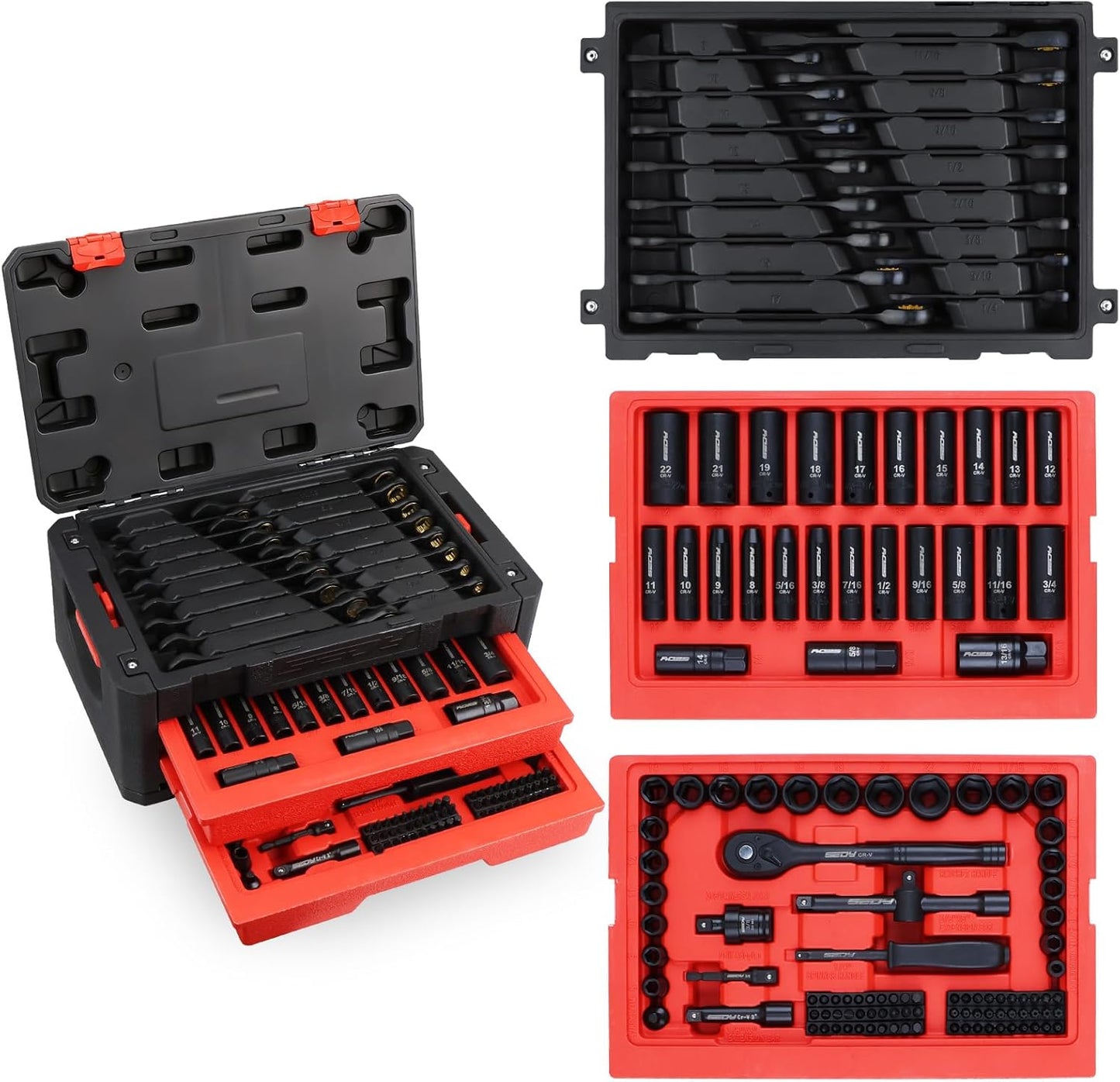 Premium 132-Piece Mechanics Tool Set, SAE/Metric 1/4" & 3/8" Drive Socket Set, Ratcheting Wrenches, Extensions & Adapters, Quick-Release Ratchet, Professional Auto Repair Tool Kit with Storage Case