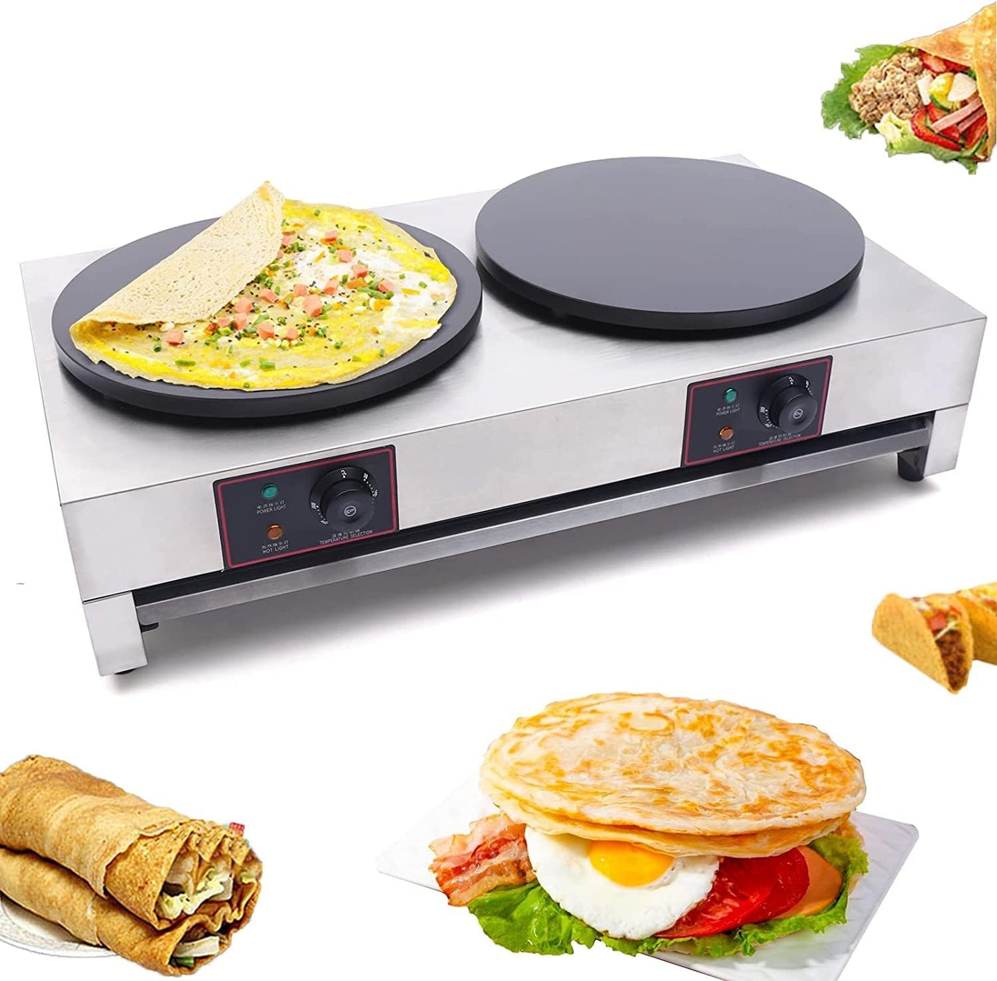 33'' Commercial Electric 3400W Crepe Maker Machine Adjustable Temperature Stainless Steel Pancake Machine Home Baker Machine Countertop Griddle Non-stick Crepe Maker Home Baking Pancake Machine
