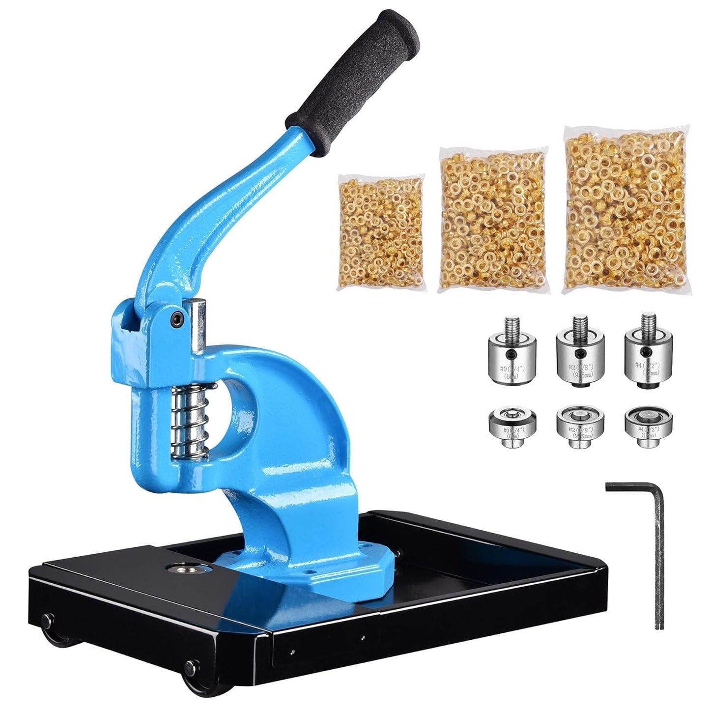 Yescom Grommet Tool Kit 1\/2" 3\/8" 1\/4" 900 Set of Eyelets and Washers 3-die Hand Press Grommet Machine with Rolling Base for Fabric Tarps Banners Prints YES0389