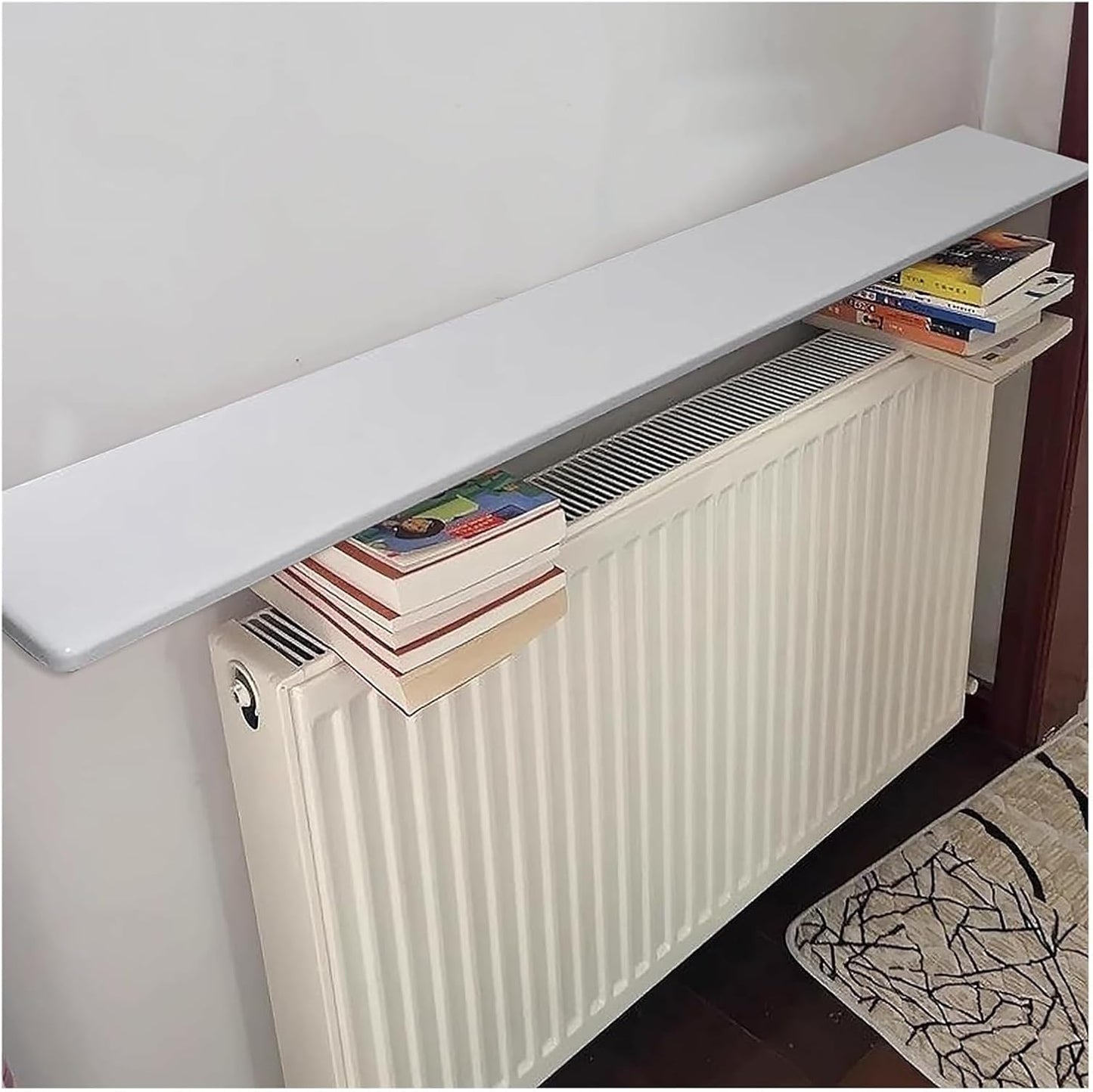 Radiator cover with ventilation slats, Radiator Top Cover Shelf Wooden Home Plant with Brackets &Screws for Kitchen Bedroom Bathroom(White(lxwxh),57x6.3x0.9in)
