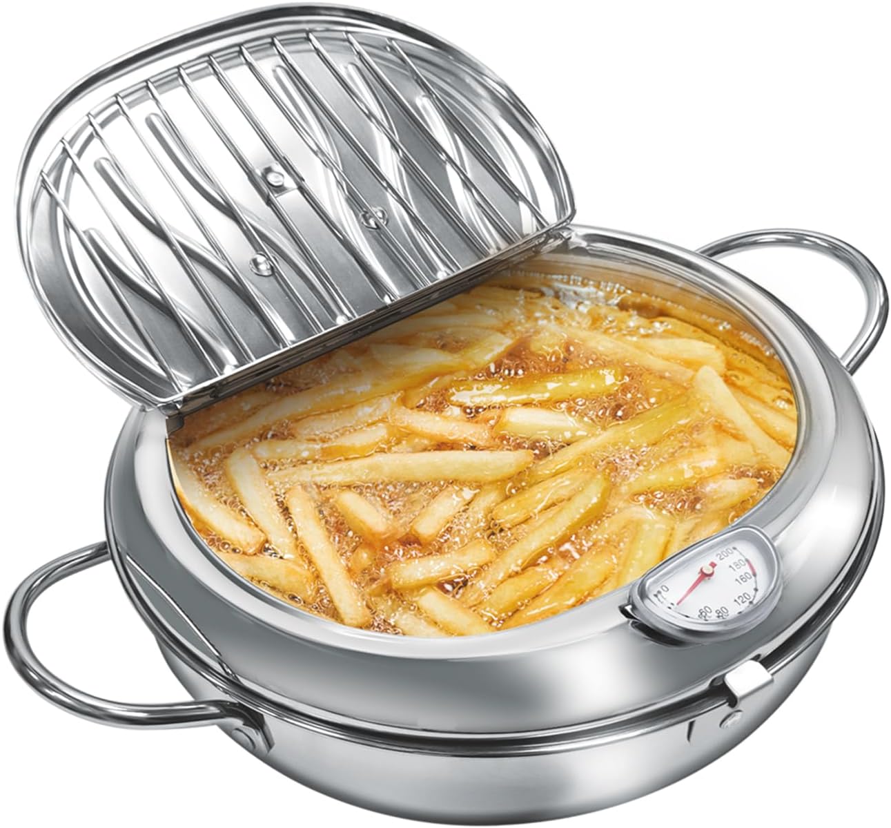 Deep Fryer Pot, 4.4Qt \/11 Inch Japanese Style Small Deep Fryer 304 Stainless Steel, with Temperature Control and Oil Drip Drainer Rack, Deep Frying Pot with Lid