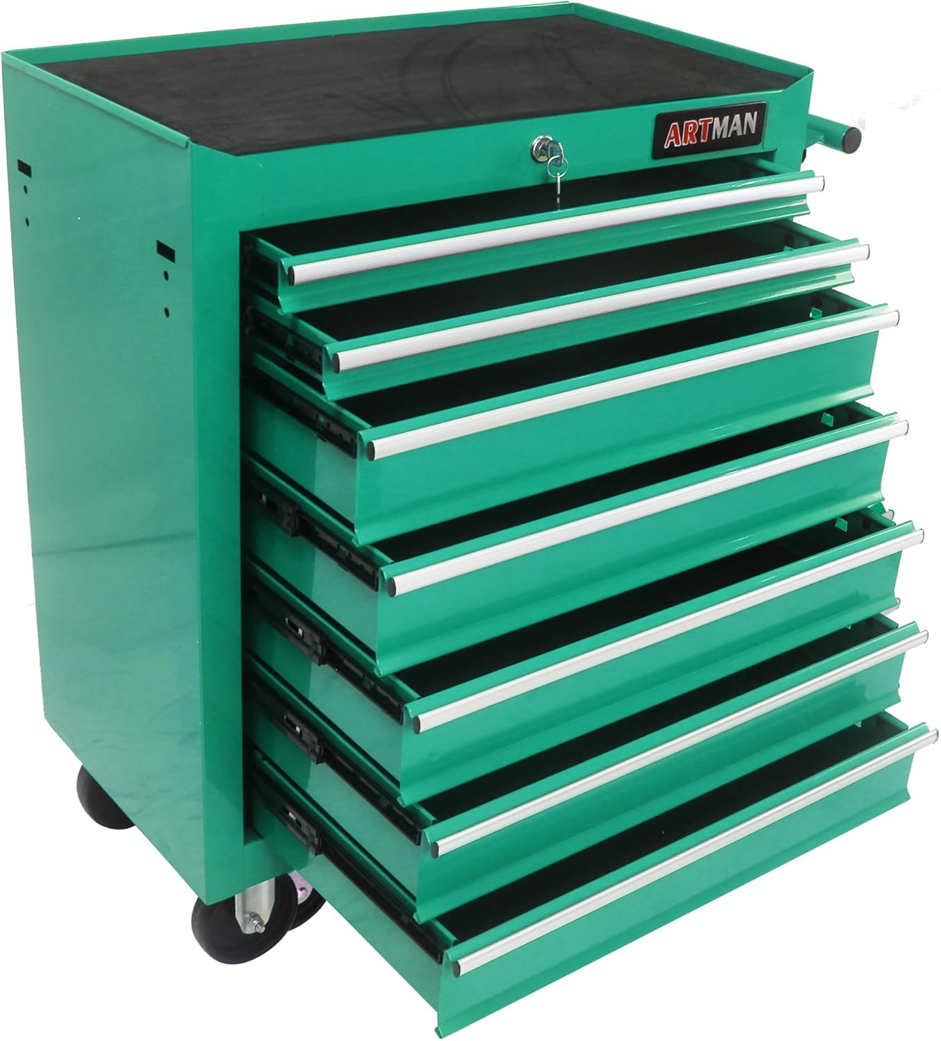 lunhung 7-Drawer Metal Rolling Tool Chest with Wheels,Tool Storage Cabinet With Locking System,Multifunctional Tool Cart with Wheels for Garage, Warehouse, Workshop, Repair Shop (Green)