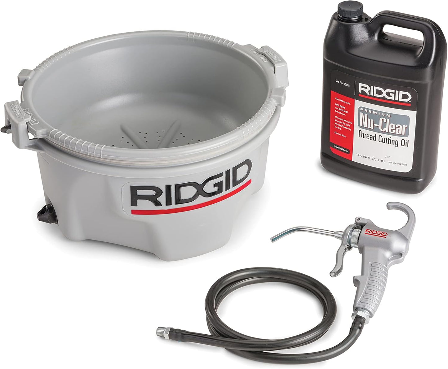 RIDGID 10883 Model 418 Handheld Oiler Bucket with 1 Gallon of Premium Thread Cutting Oil for Pipe Threader Tools, Anti-Slip Grip Lubricator, Silver
