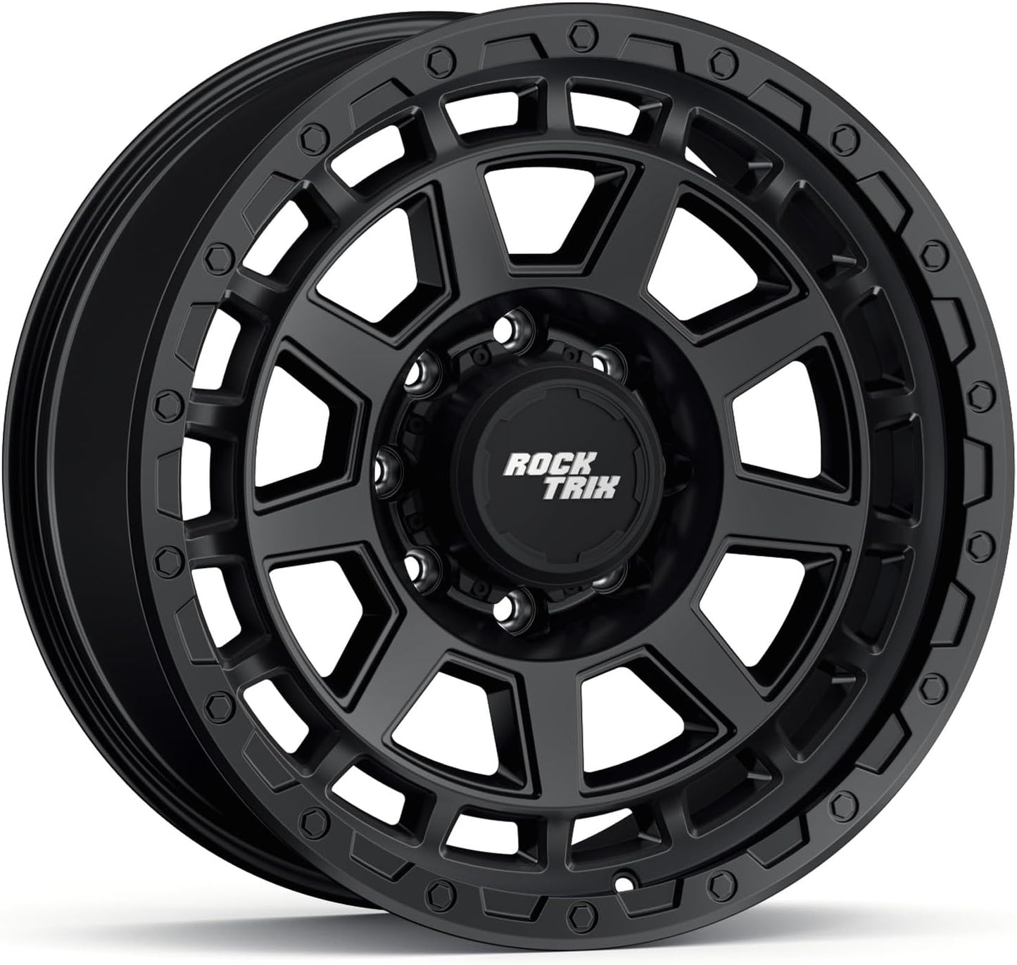 RockTrix RT114 18 inch Wheel 8x170 Compatible with Ford 1999+ F250 F350, 18x9 (-12 Offset, 4.5 Backspace), Black, Also fits 2000-2005 Excursion F-250 F-350 Super Duty