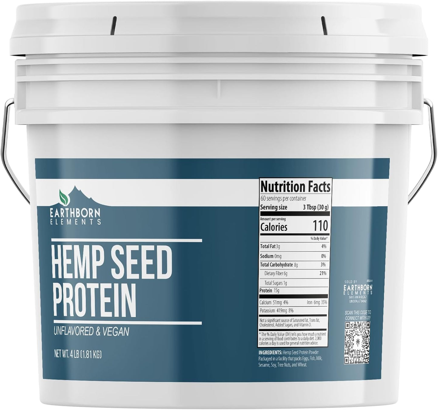 Earthborn Elements Hemp Seed Protein 1 Gallon Bucket, Smoothies & Shakes, Vegan