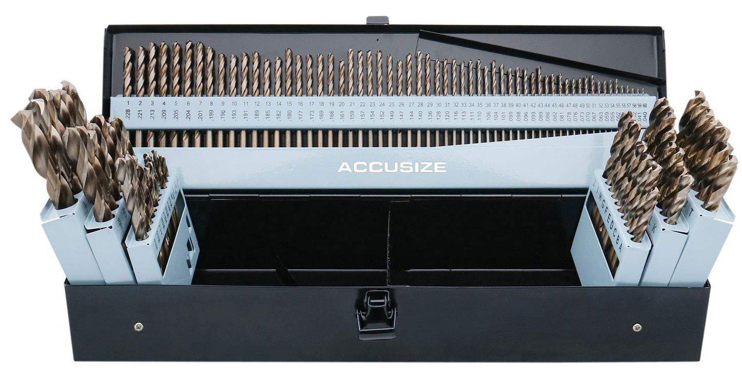 Accusize Industrial Tools - 115 Pc M35 H.S.S. Plus 5% Cobalt Drill Bit Set, Professional, 135° Split Point, Sizes 1\/16'' to 1\/2'', #1-60, A-Z, 0422-1003