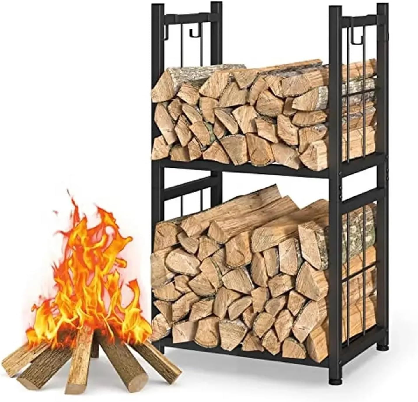 Firewood storage rack 2-Tier Portable Firewood Rack Sturdy Construction Easy Assembly Indoor/Outdoor Storage Outdoor