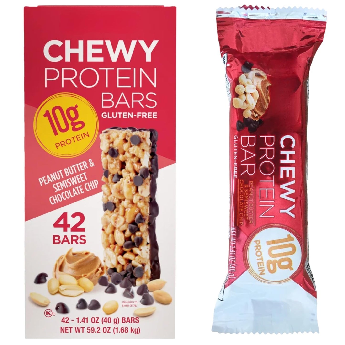 Chewy Protein Bars with Peanut Butter & Semisweet Chocolate Chip, 1.41 oz, 42-count
