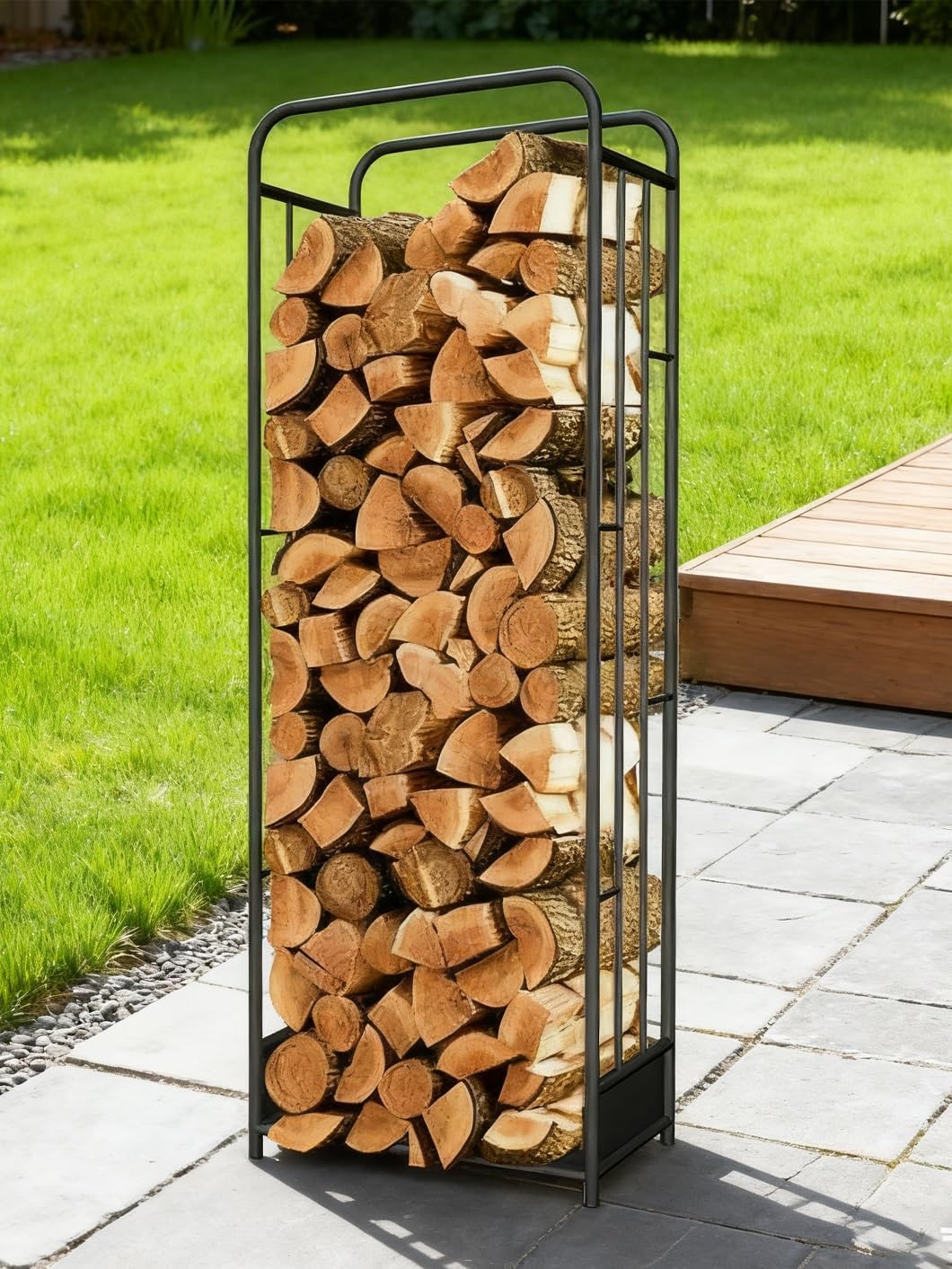 Metal Log Holder, Firewood Log Rack,Compact & Stable Firewood Storage for Indoor and Outdoor, for Fireplace Patio and Yard(150cm\/59in)