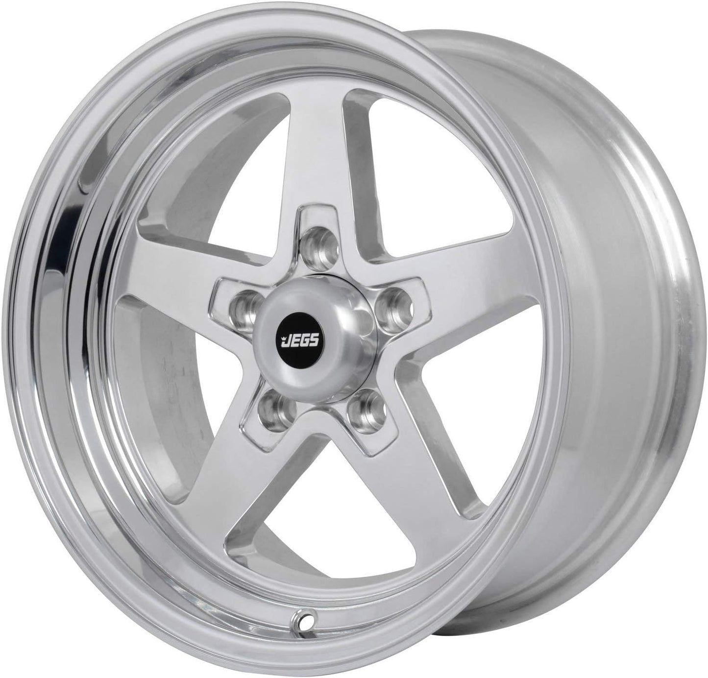 JEGS SSR Star Aluminum Wheel 15” x 7” | 5 x 4.75” Wheel Bolt Pattern Spacing | 0 mm Offset | 4” Backspacing | Polished | 3.27” Center Bore | Includes Center Cap