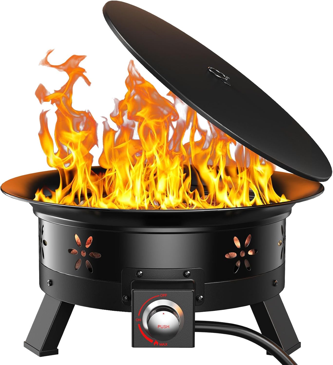 AMADA HOMEFURNISHING 19\u2033 Propane Fire Pit with Grill Grate, 58,000 BTU, Folding Legs, Propane Tank Holder, Cover, and Carry Strap, No Ignition Needed, Easy Flame Adjustment, Portable