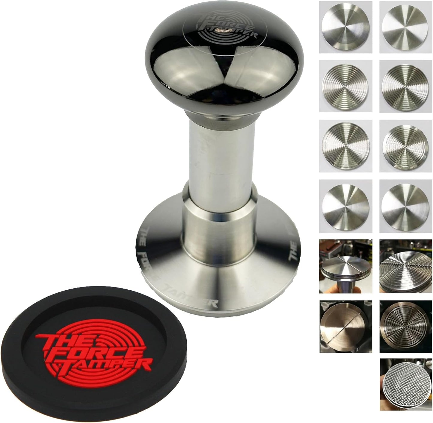 The Force Tamper Automatic Impact Coffee Tamper Adjustable Const Pressure and Autoleveling FULL Set New (Jelly-Black Mirror AL, 58.50mm)