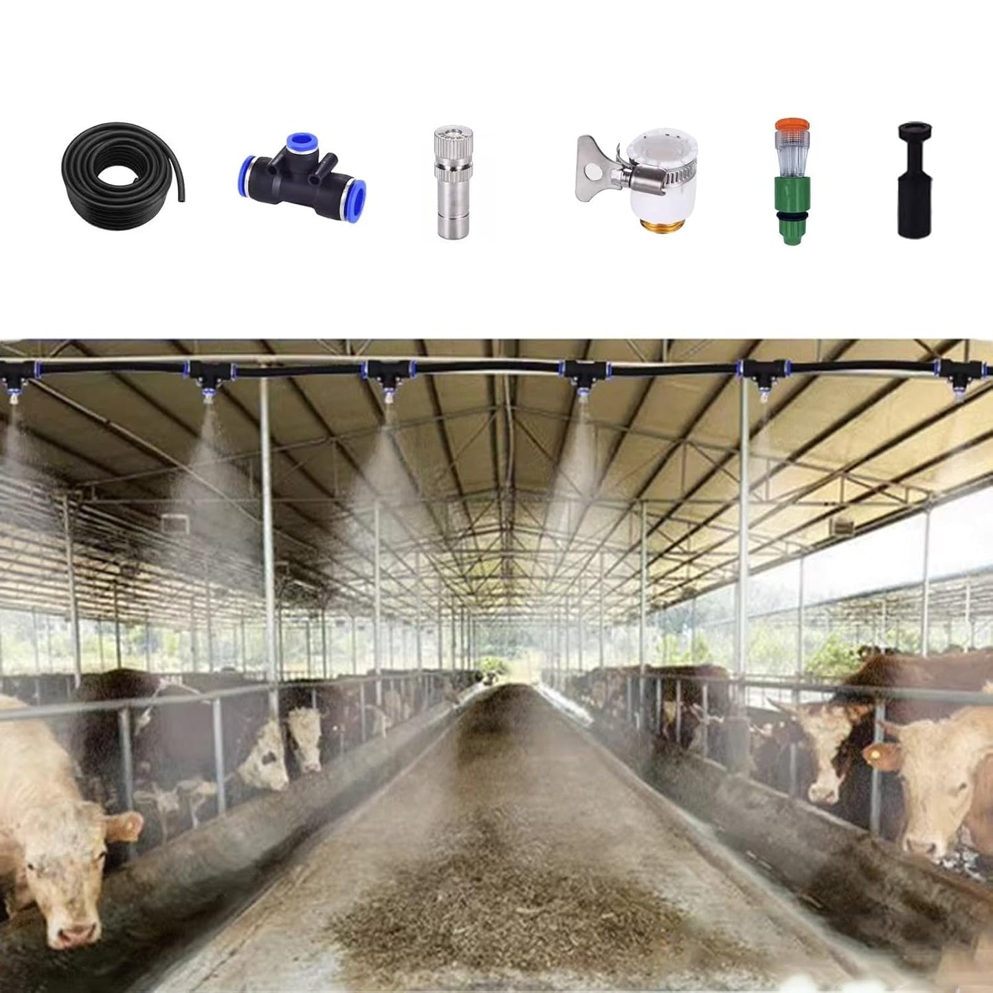 Misting Water Irrigation Kit for Farms - Adjustable Outdoor Cooling System for Livestock and Plant Watering
