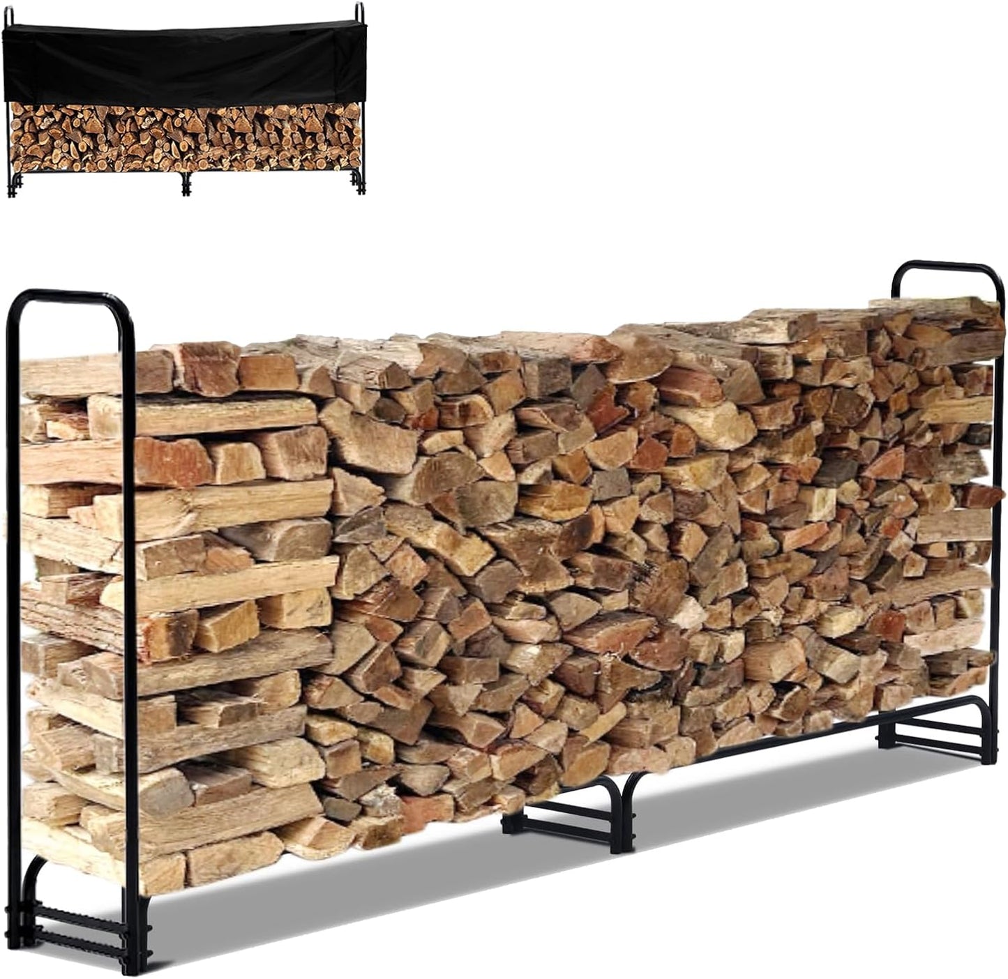 8.5FT Outdoor Firewood Rack with Cover-Heavy Duty Log Rack, Waterproof Fire Wood Storage Holder for Patio, Garden, Yard