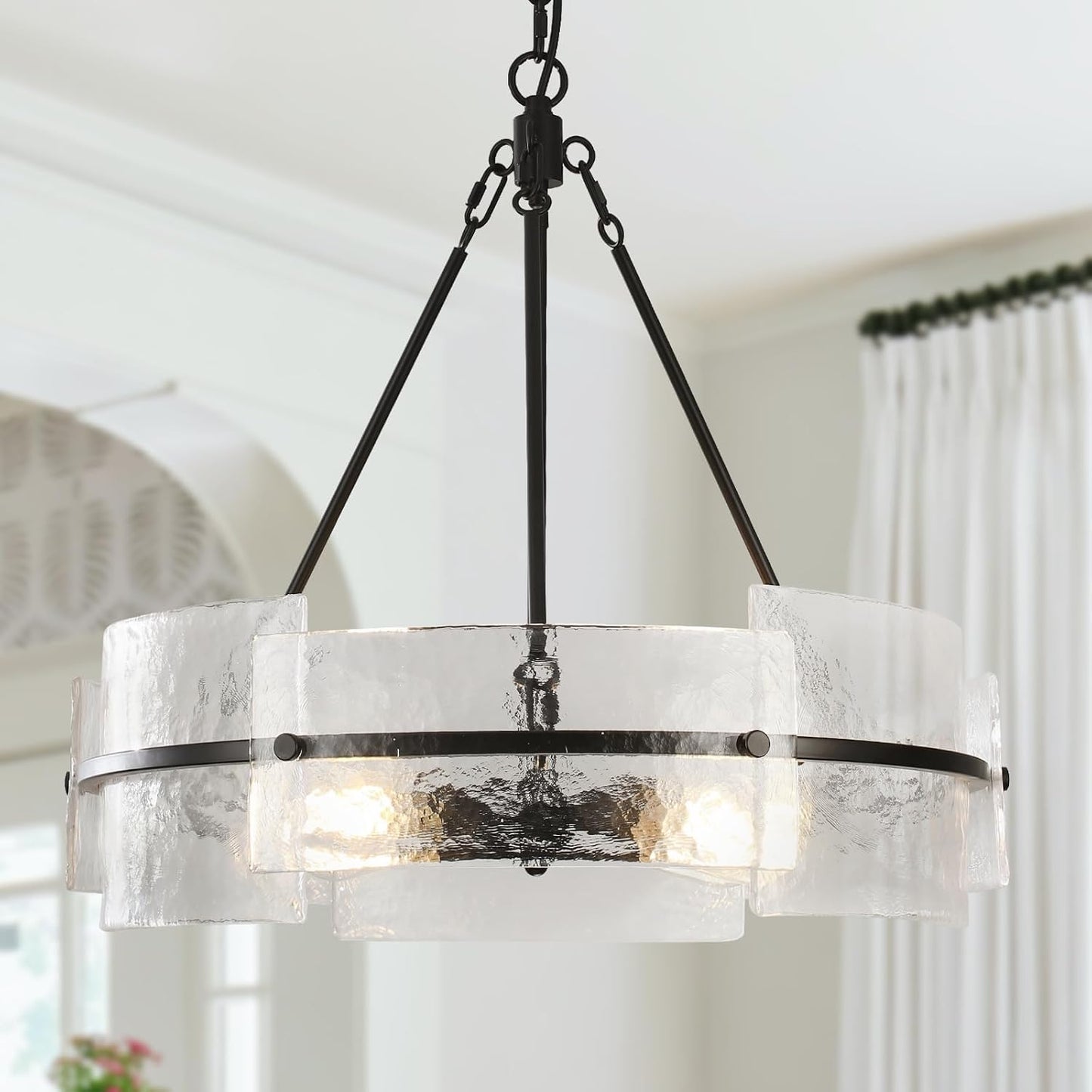 ZLNIDJIA Black 22" Farmhouse Glass Chandelier - Modern Round Foyer Lighting Fixture for Dining Room, Kitchen Island, Bedroom, Living Room, Entryway