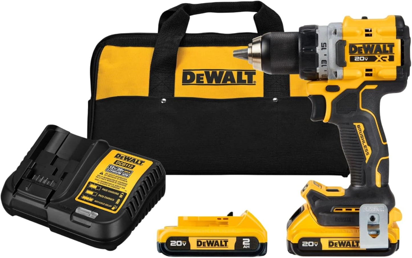 DEWALT 20V MAX XR Cordless Drill/Driver Kit, Brushless, Compact, with 2 Batteries and Charger (DCD800D2)