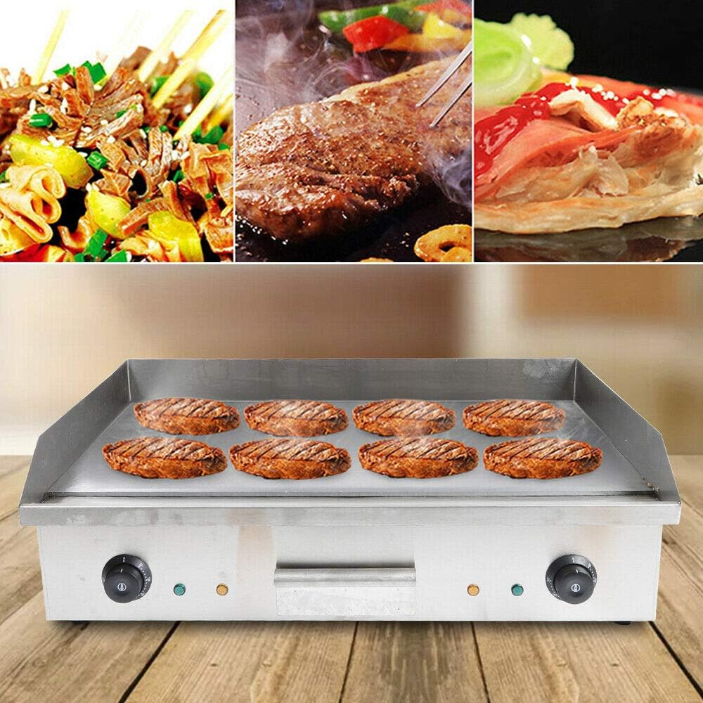 4.4KW Commercial Electric Countertop Griddle Grill Plane Barbecue Grill Multifunctional Tabletop Griddle Flat Top Grill Hot Plate for Home and Commercial (Dual Temperature Control)