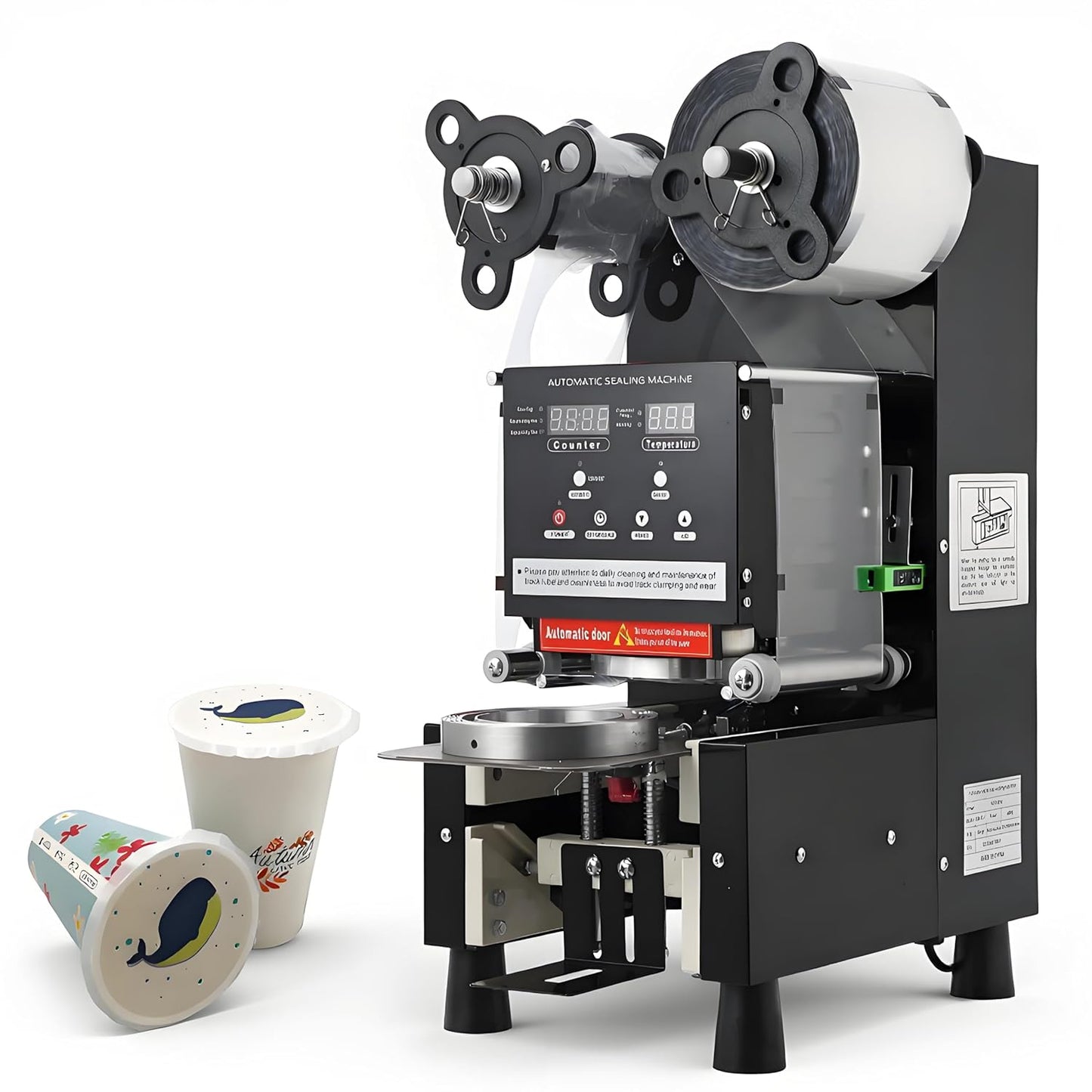 Cup Sealing Machine,Commercial Automatic 500-650 Cups/Hour Capacity, Electric Sealer for 90/95mm Cups with LCD Panel & Digital Control – Ideal for Bubble Tea, Coffee, and Smoothie Shops (110V, Black)