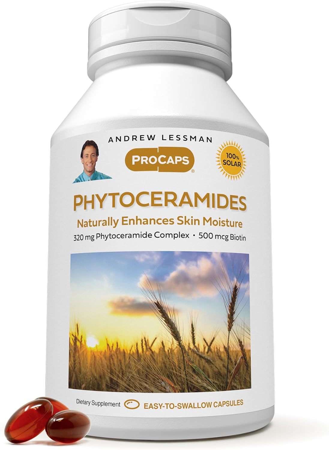 ANDREW LESSMAN Phytoceramides with Biotin 30 Softgels - Skin\u2019s Vital Natural Internal Moisturizer. Naturally Enhances Soft, Smooth, Radiant Skin. No Additives. Small Easy to Swallow Softgels
