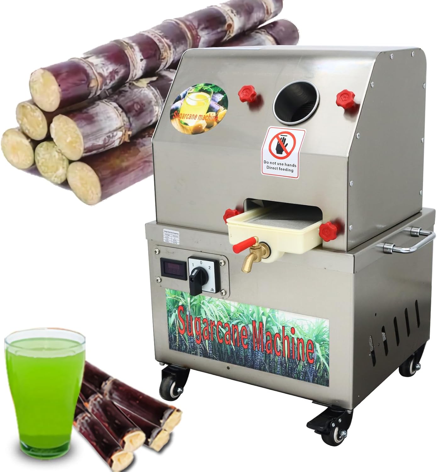 24V DC or 110V AC Electric Sugarcane Juice Extractor 350W Vertical Sugar Cane Ginger Press Juicer Stainless Steel Sugarcane Juicer with Adjustable Knob