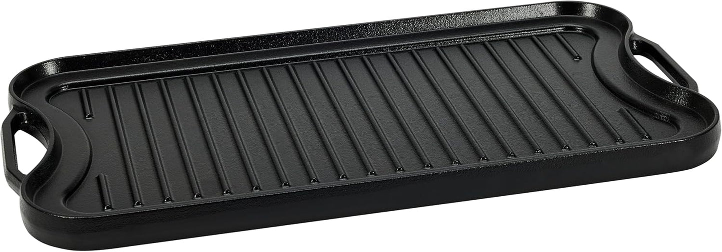 Amazon Basics Pre-Seasoned Cast Iron Reversible Rectangular Grill/Griddle, Black, 20 x 10.39 x 0.98 inch
