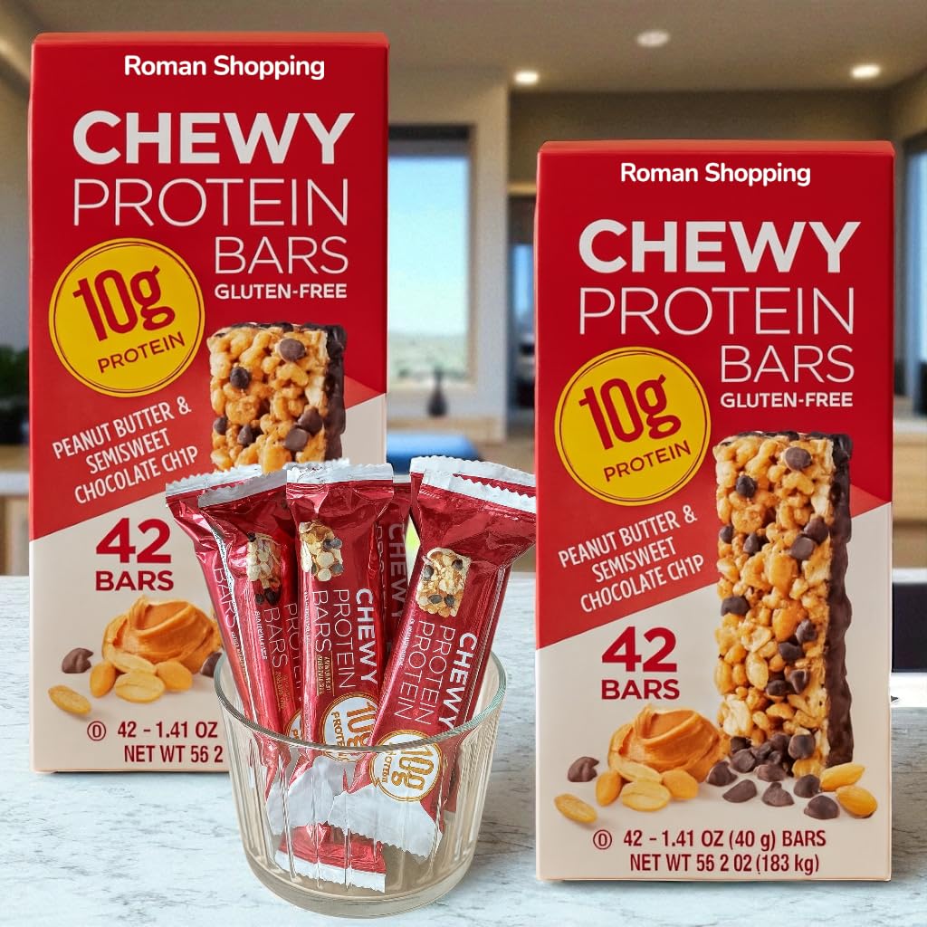 Chewy Protein Bars β 2 Boxes (84 Count), 1.41 oz Each, Quality Kirkland, Peanut Butter & Semisweet Chocolate Chip, 10g Protein, Kosher, Gluten Free