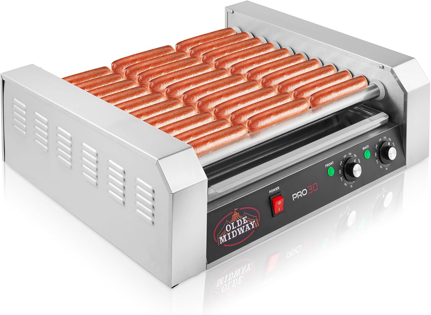 Olde Midway Electric 30 Hot Dog 11 Roller Grill Cooker Machine 1400-Watt - Commercial Grade
