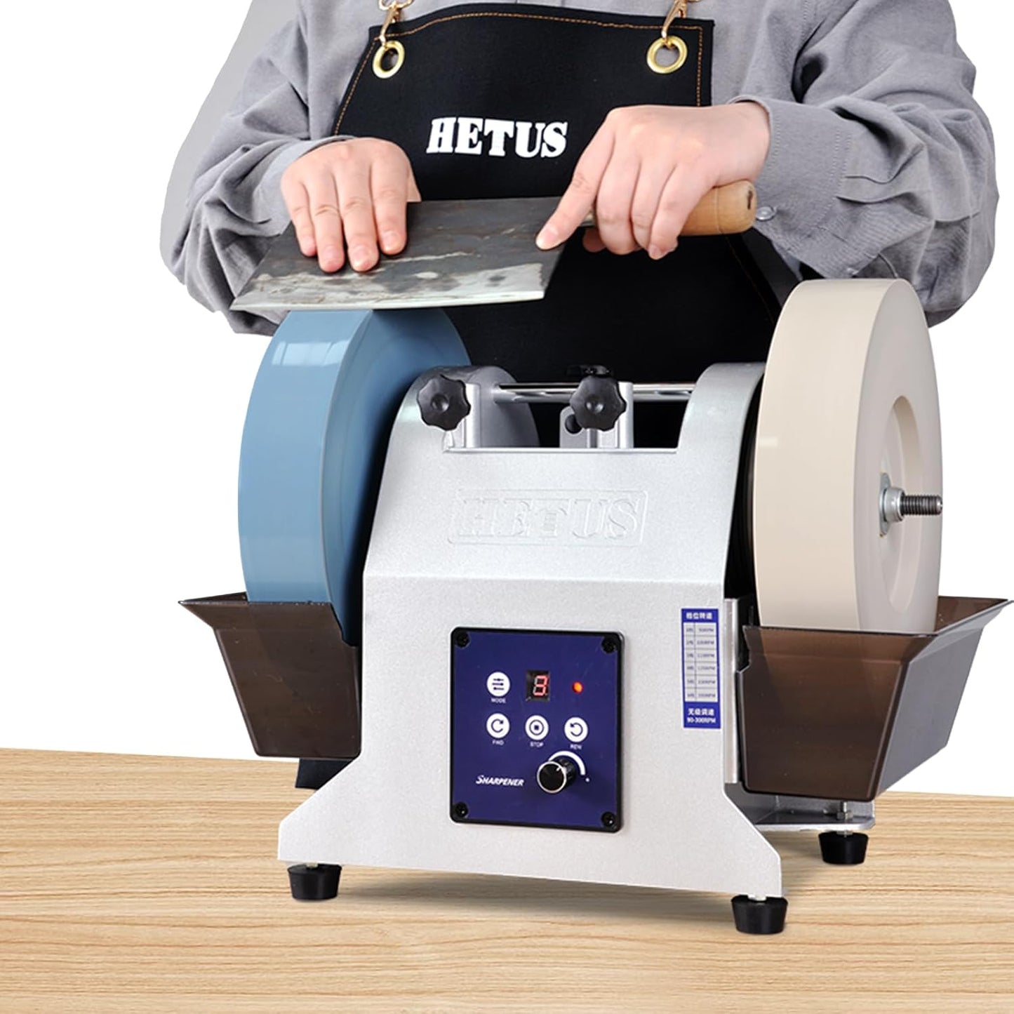 10'' Water Cooled Sharpening System for Edge Tools,Two-Direction Double Grinding Wheel Variable-Speed Wet Sharpener (Double Grinding Wheel)