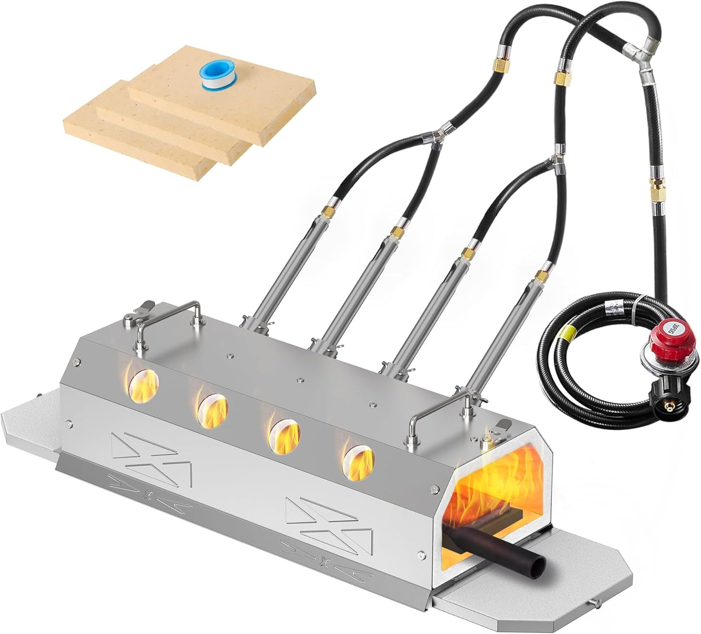 Nelyrho Gas Propane Forge 2600°F,Double Door,Large Capacity,Portable Equipment,Knife Making(Stainless Steel) Blacksmithing Farrier tool,Gas Welding Kits, Forge Kit (Four Burners)