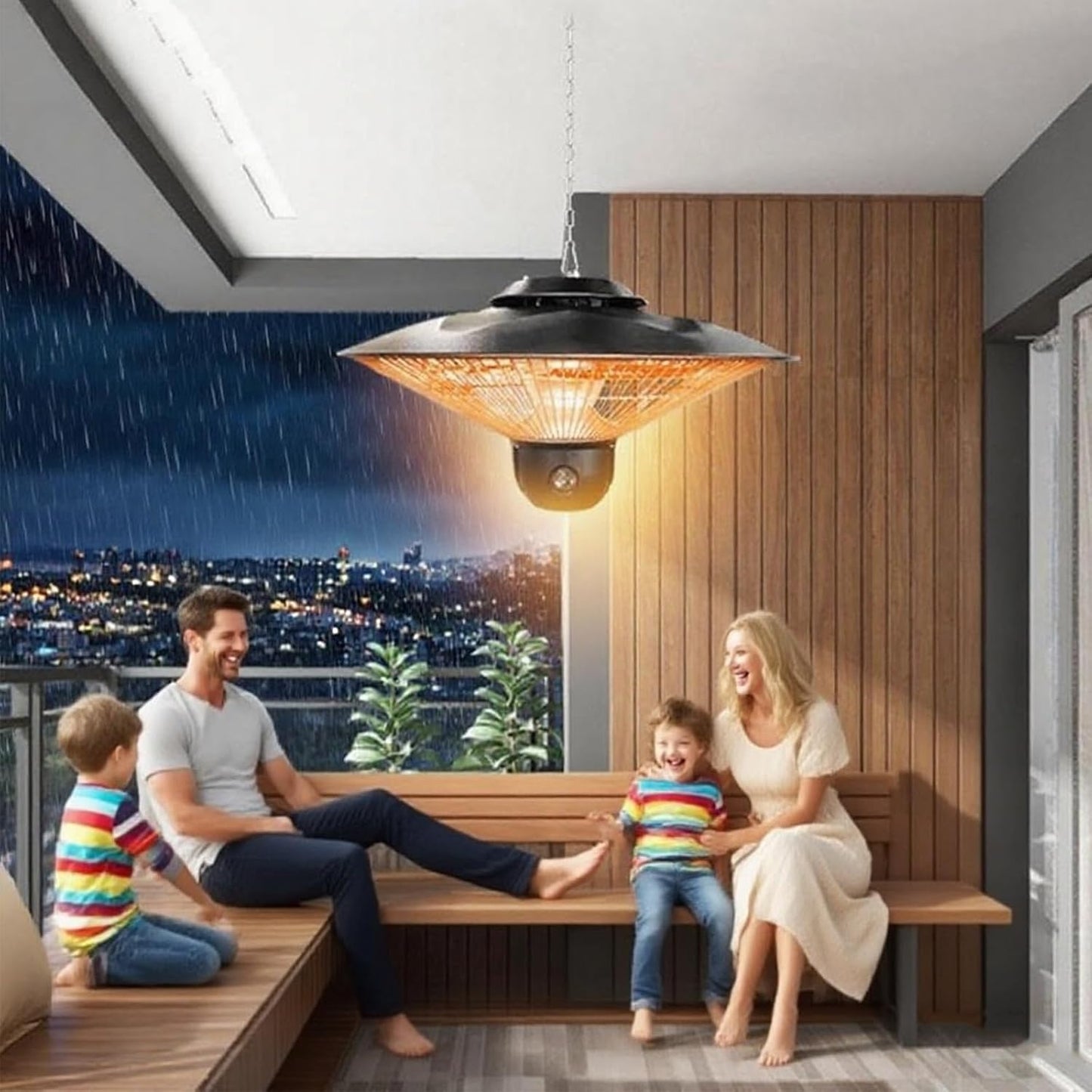 Outdoor Patio Heaters, Electric Patio Heater, Electric Heater with 3 Temperature Settings & Timer & LED Light, Remote Hanging Heater for Balcony Restaurant Backyard Decks