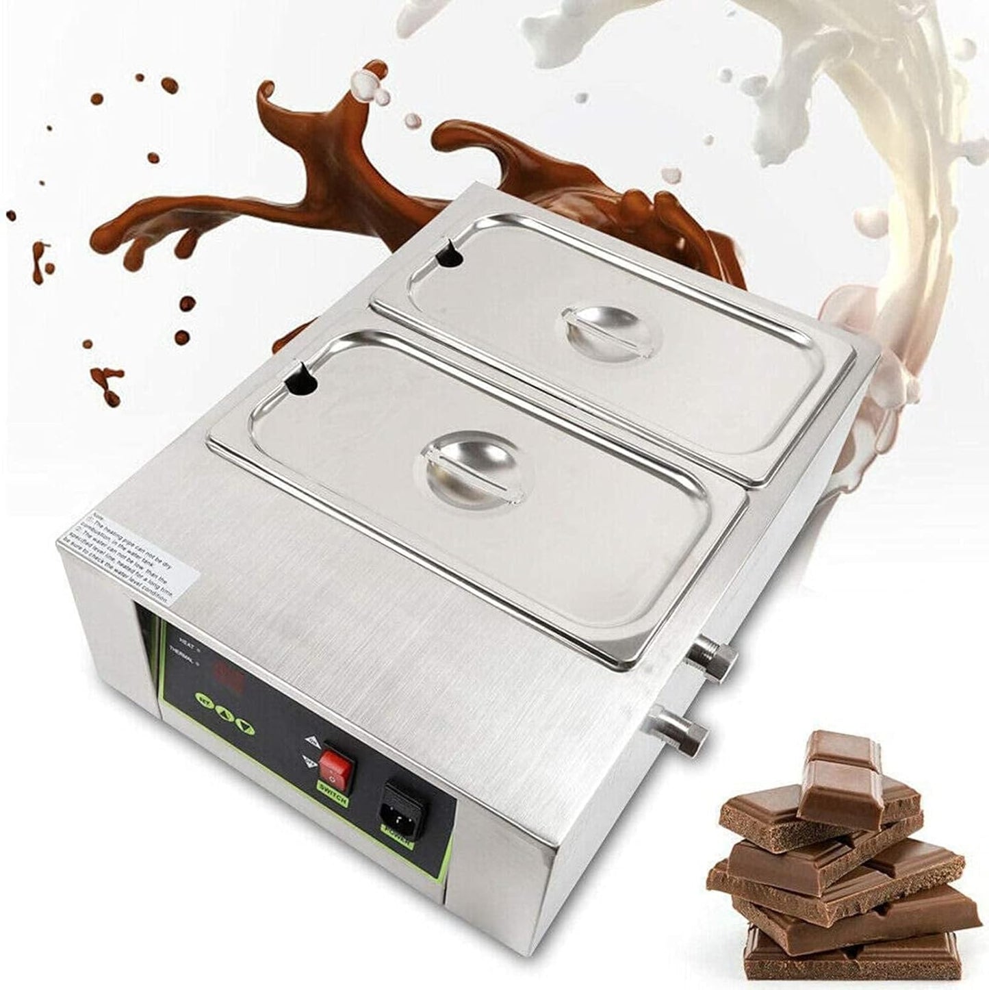 Electric Chocolate Warmer Boiler Temperer Machine 2 Melting Pot - 1500W 10kg Chocolate Melting Machine for Commercial & Home DIY