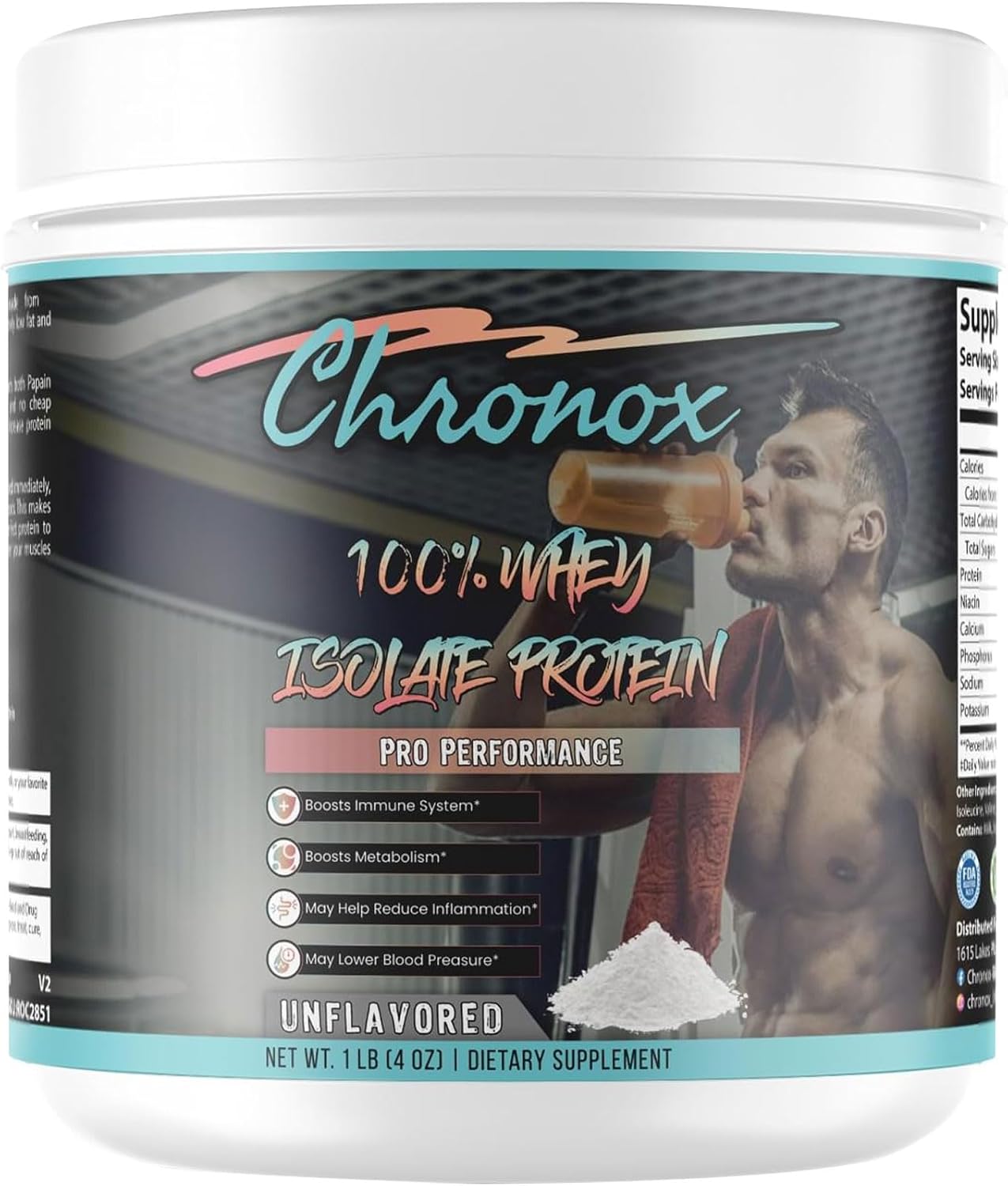 Chronox 100% Whey Protein Powder - Unflavored Whey Protein Powder for Muscle Gain - Whey Protein Isolate Powder for Pre and Post - Workout Protein Whey Isolate Dietary Supplement - (1 LB)