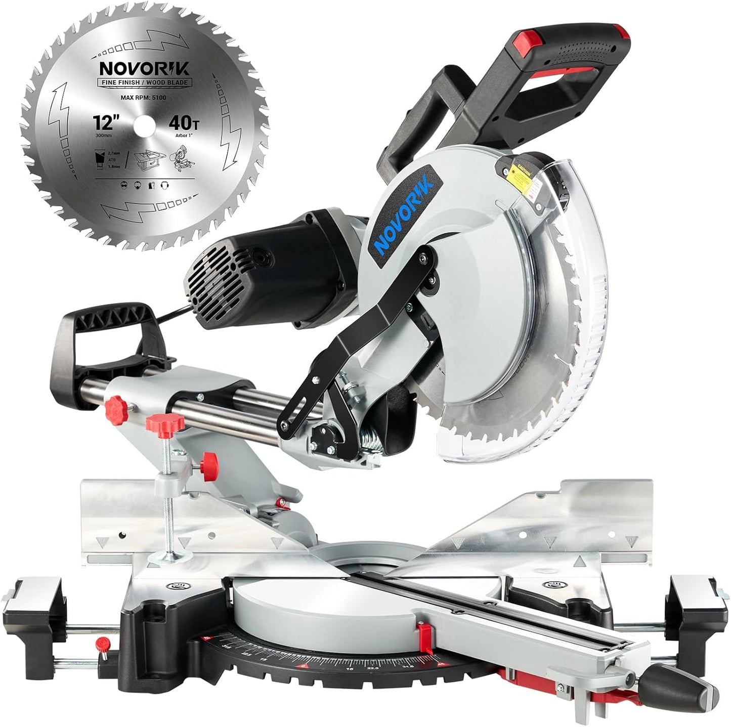 Double Bevel Compound Sliding Miter Saw, Double-Bevel Corded Miter Saw with Laser Guide & 15-Amp Heavy-Duty Motor, Sliding Miter Saw with TCT Saw Blade for Woodworking (12")