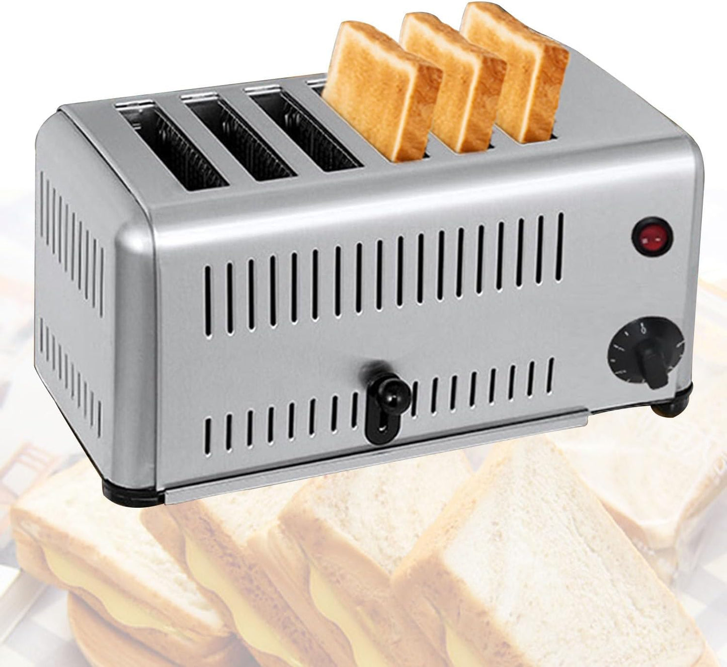 6 Slices Commercial Electric Toaster, 2500W Brushed Stainless Steel Toaster, Extra Wide Slots Toaster Removable Crumb Tray for Home Store Hotel Party Use